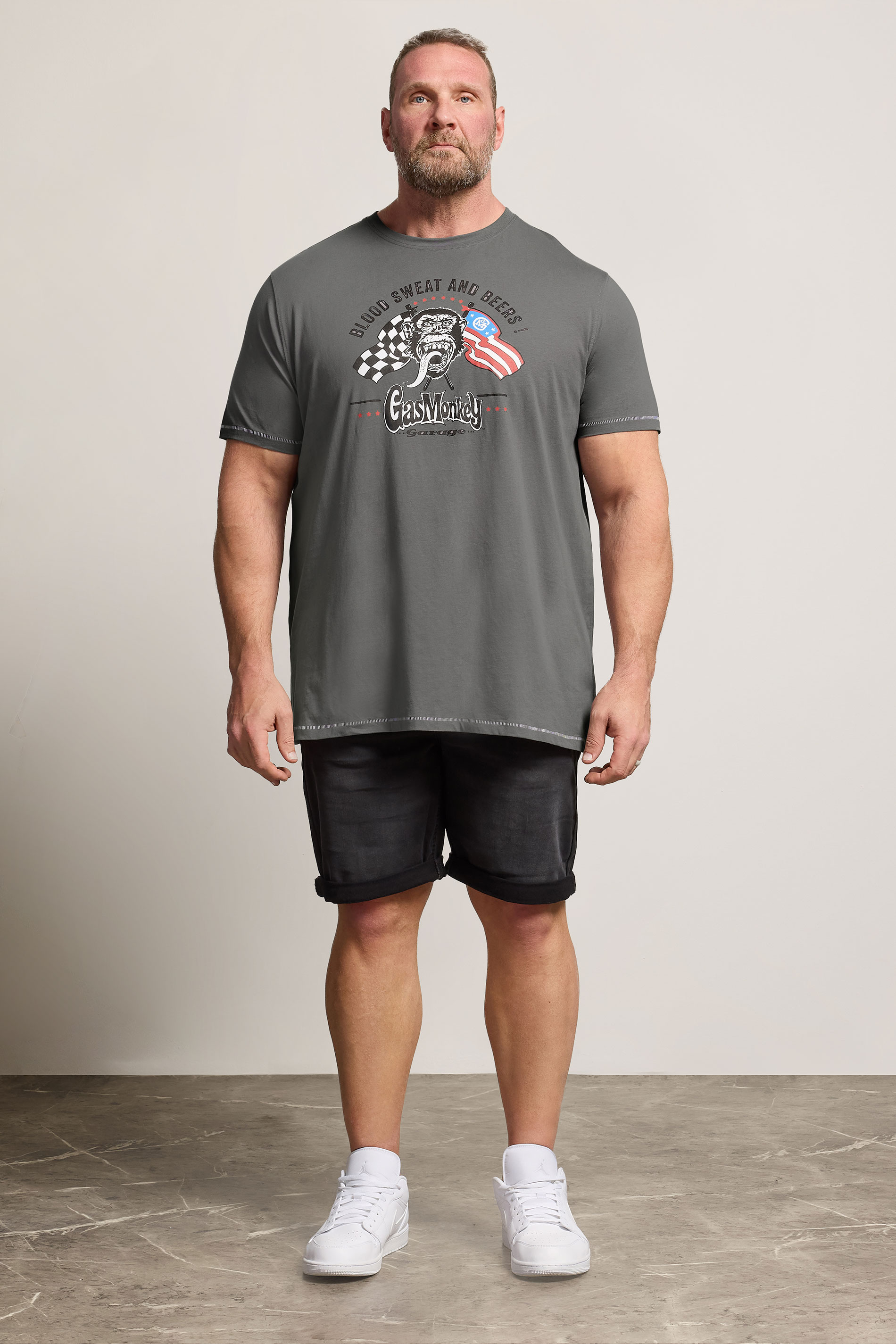 D555 Big & Tall Grey Gas Monkey Graphic Print T-Shirt | BadRhino 1