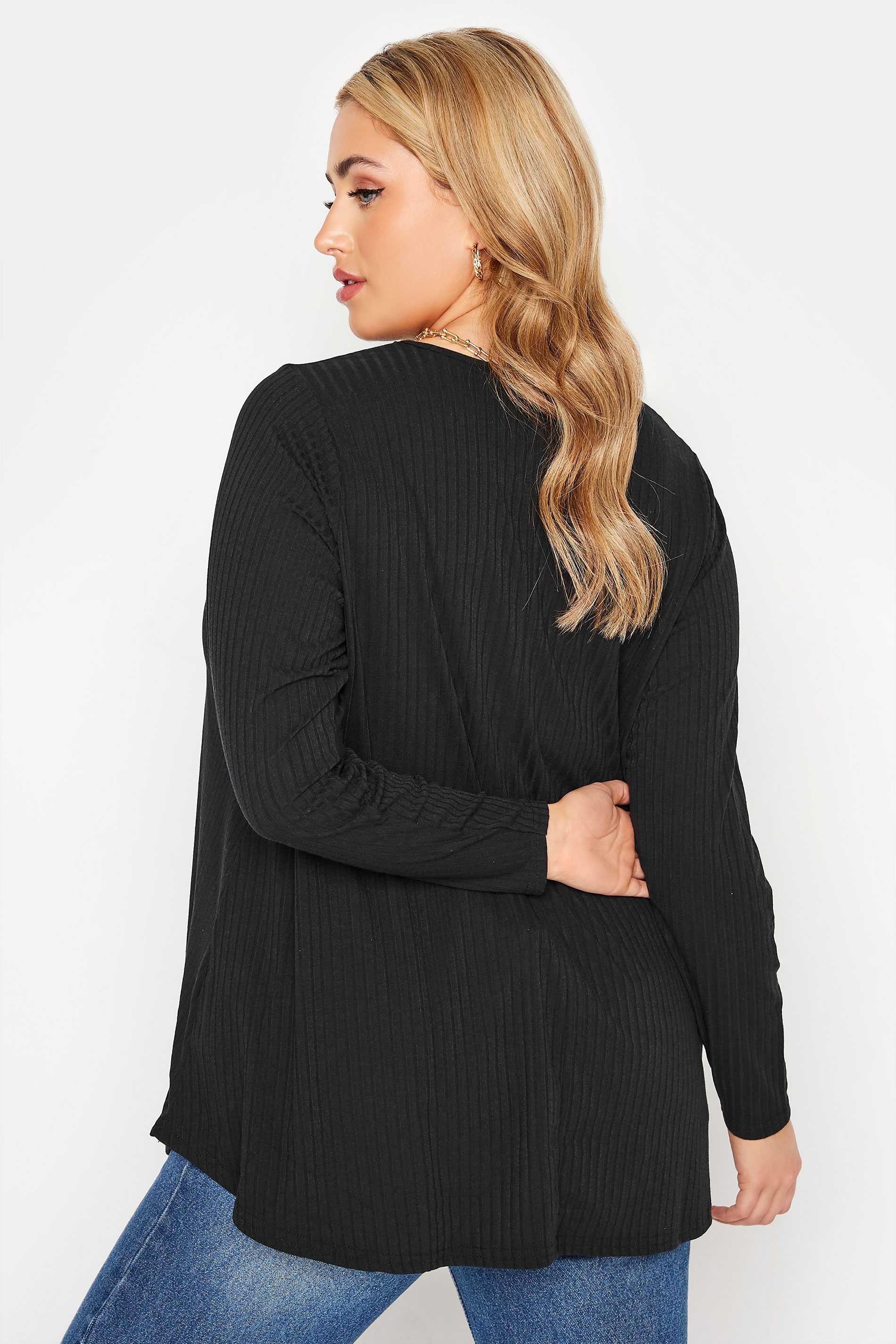 Grande taille  Tops Grande taille  Tops Jersey | LIMITED COLLECTION - Top Noir Nervuré Manches Longues - HO15684