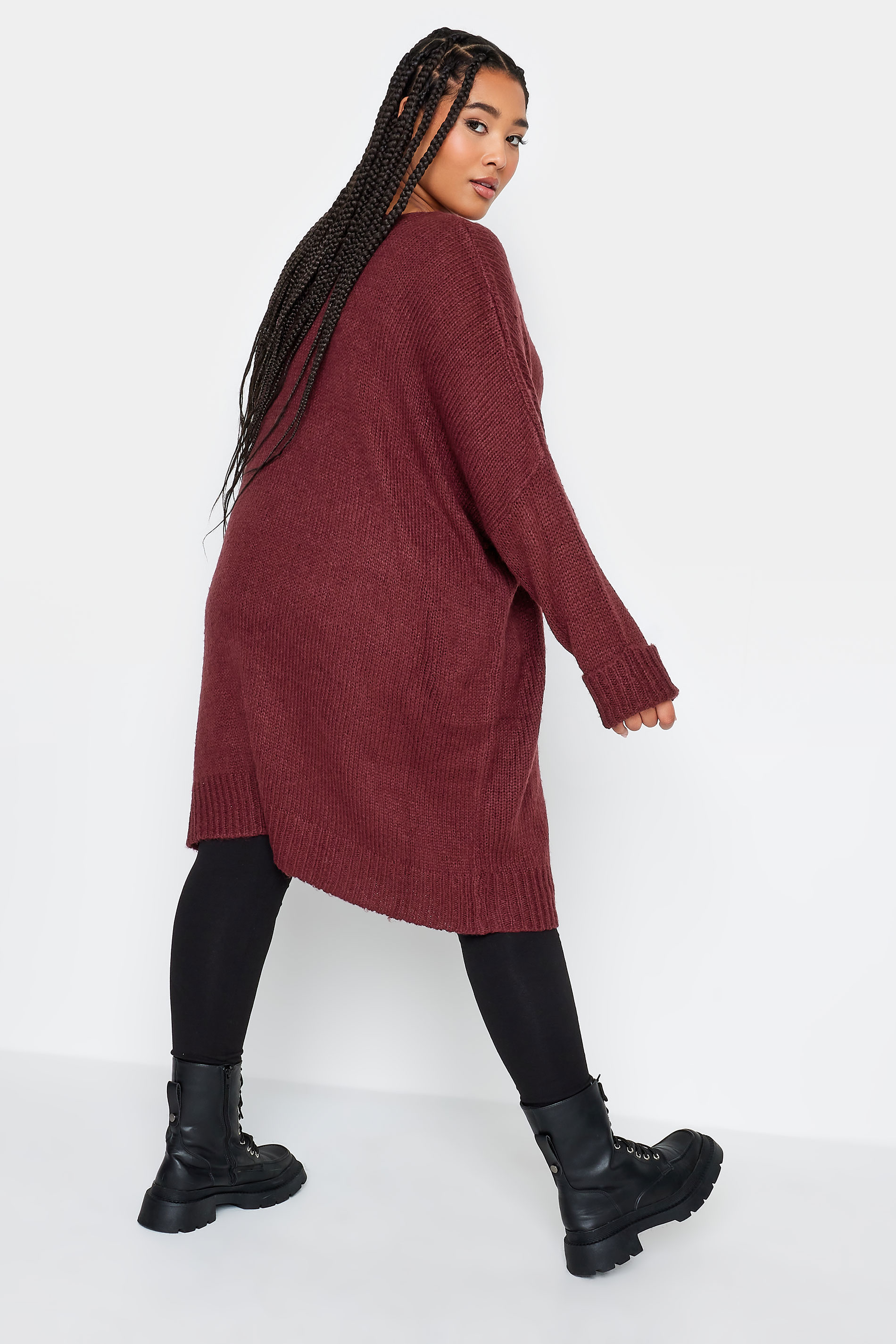 YOURS Plus Size Burgundy Red Midi Knitted Jumper Dress | Yours Clothing 3