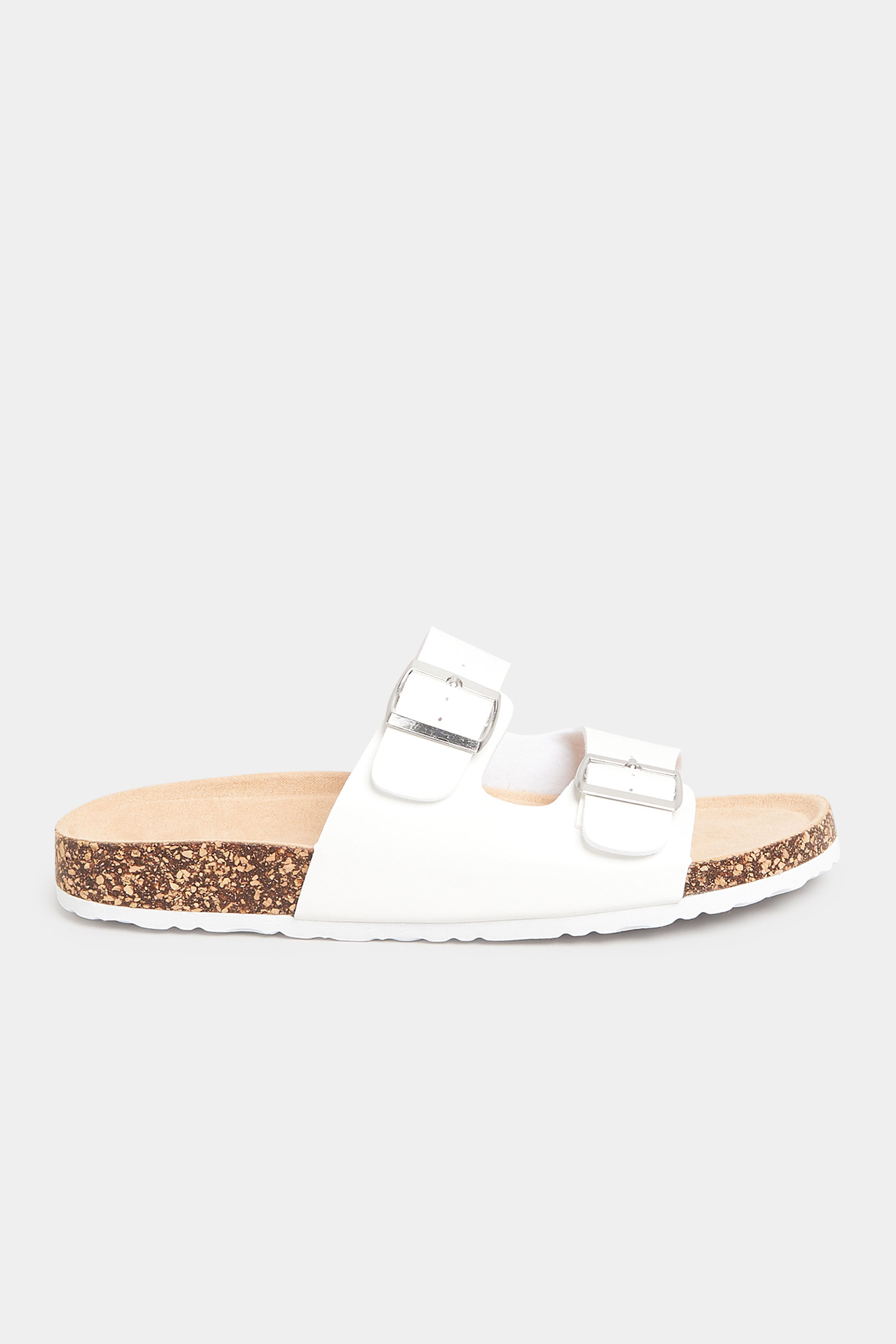 LTS White Buckle Strap Footbed Sandals In Standard Fit | Long Tall Sally