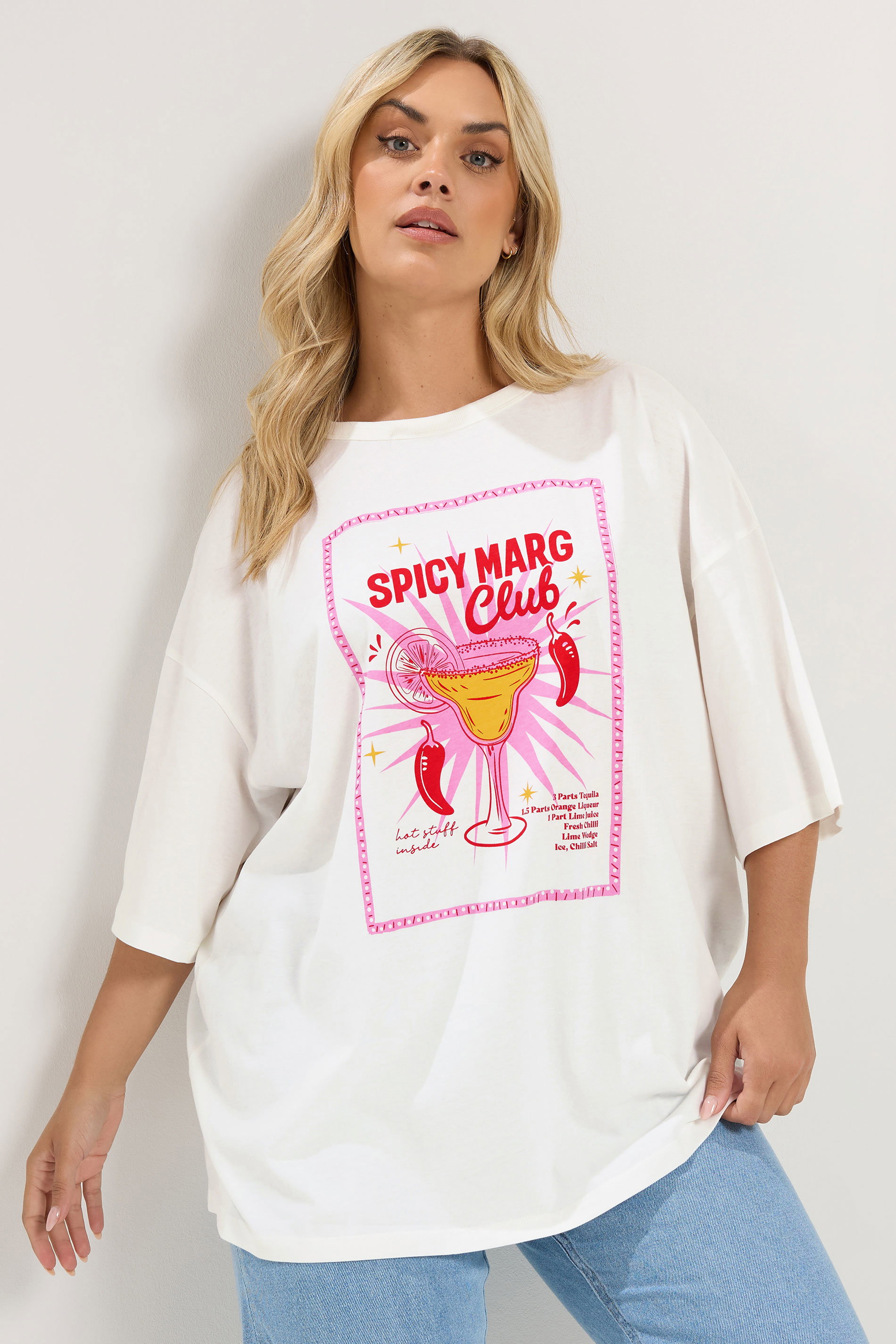YOURS Plus Size  Ivory White Spicy Margarita T-Shirt | Yours Clothing 1