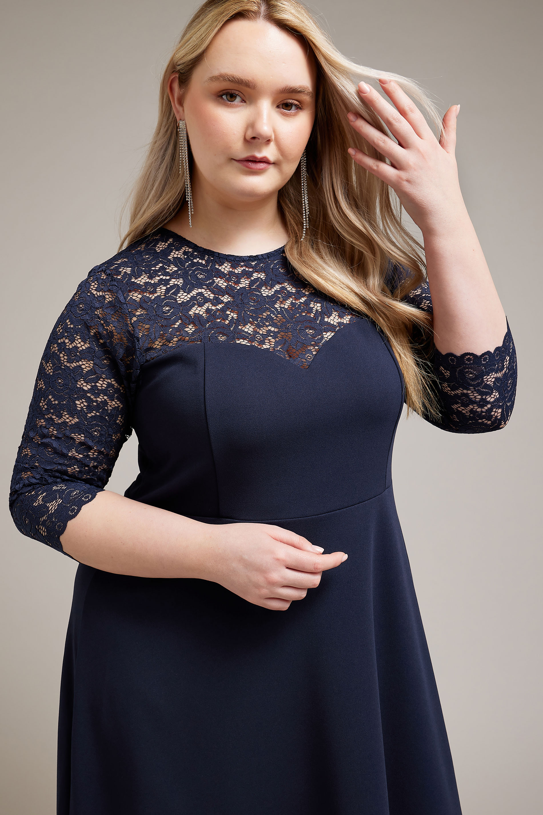 YOURS LONDON Plus Size Navy Blue Lace Sweetheart Dress | Yours Clothing 2