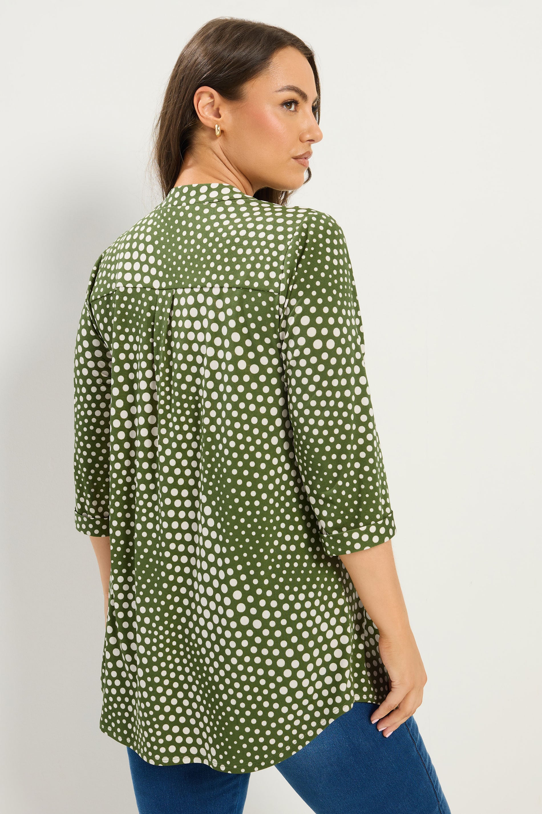 YOURS Plus Size Green Polka Dot Half Placket Shirt | Yours Clothing 2