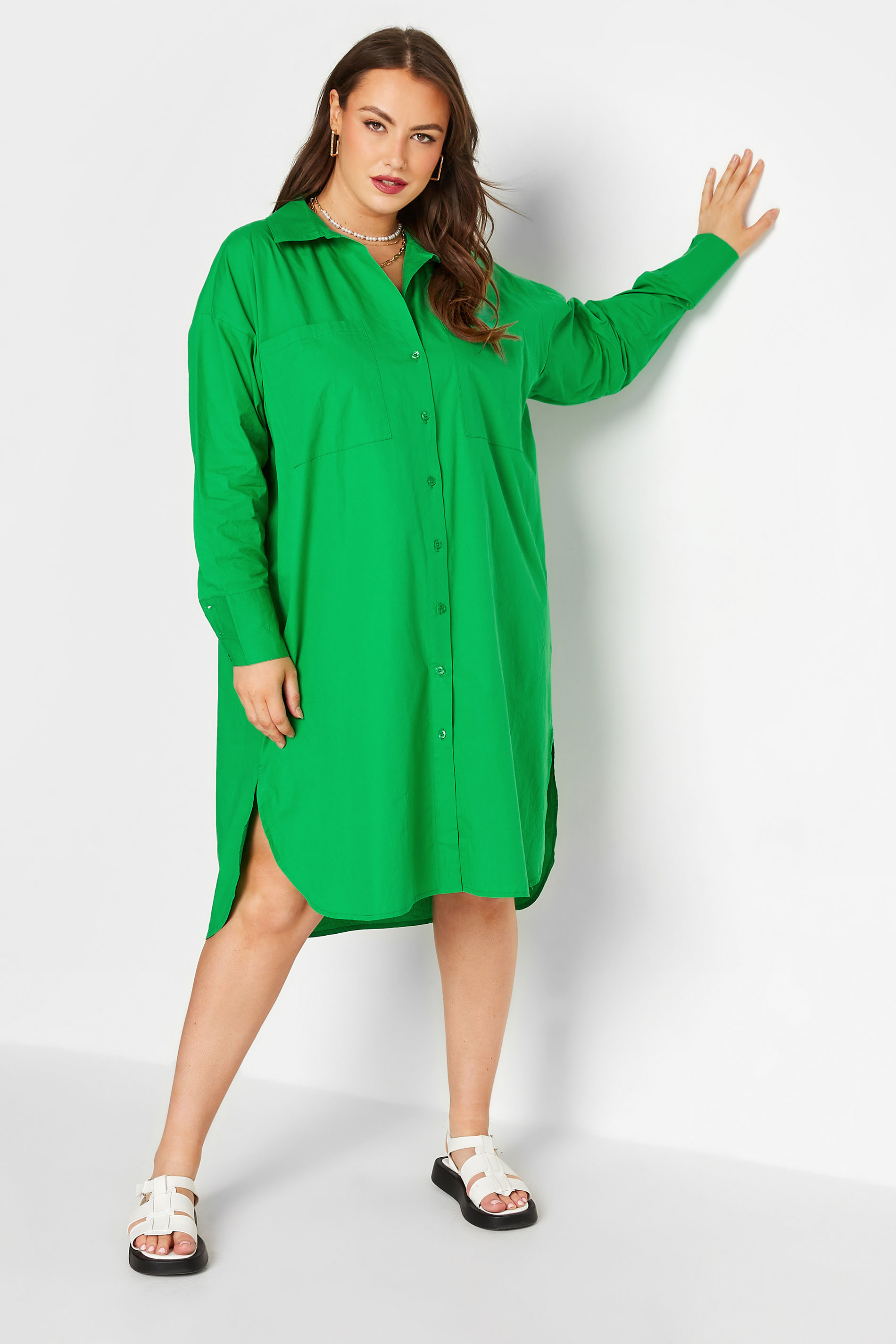 Robes Grande Taille Grande taille  Robes-Chemisiers | LIMITED COLLECTION - Robe-Chemisier Verte Manches Longues - OR76660