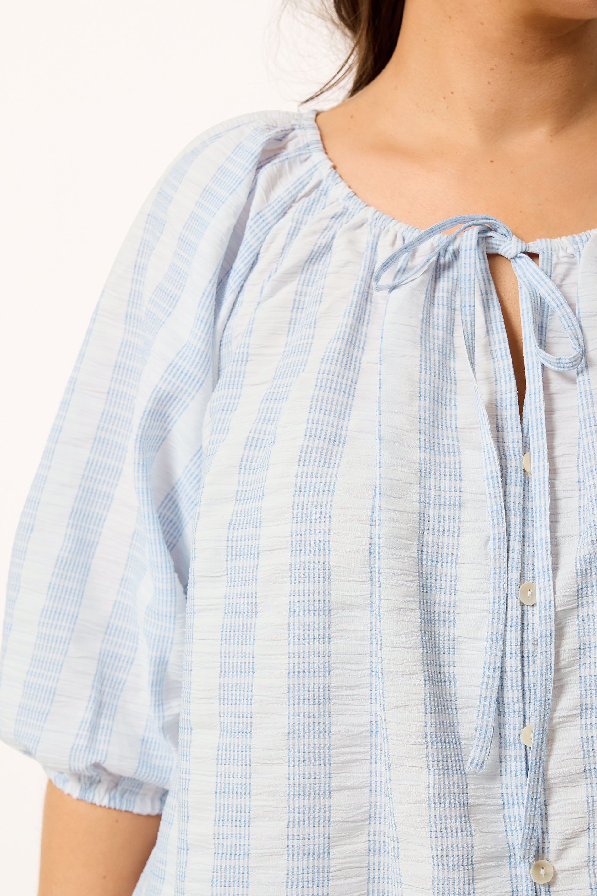 YOURS Plus Size Blue Stripe Tie Neck Top | Yours Clothing 4