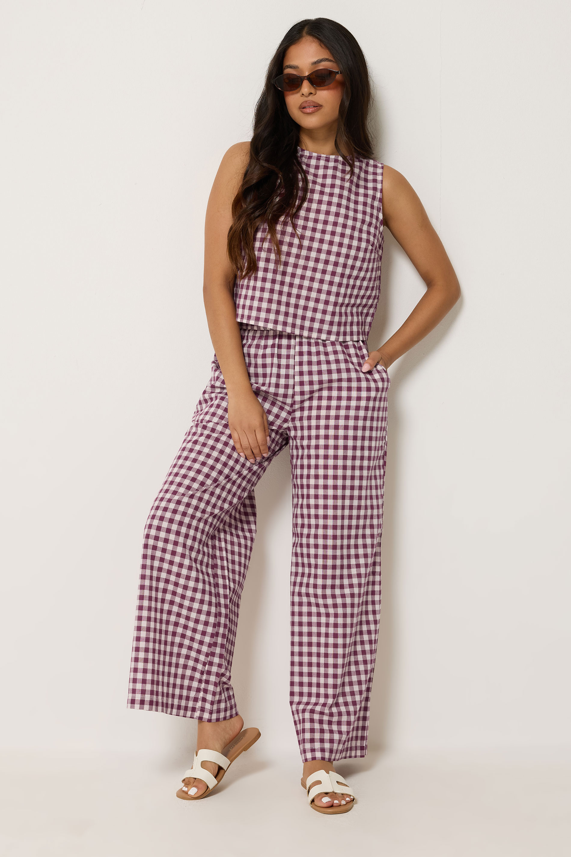 PixieGirl Petite Women's Burgundy Red Cotton Gingham Top | PixieGirl  2