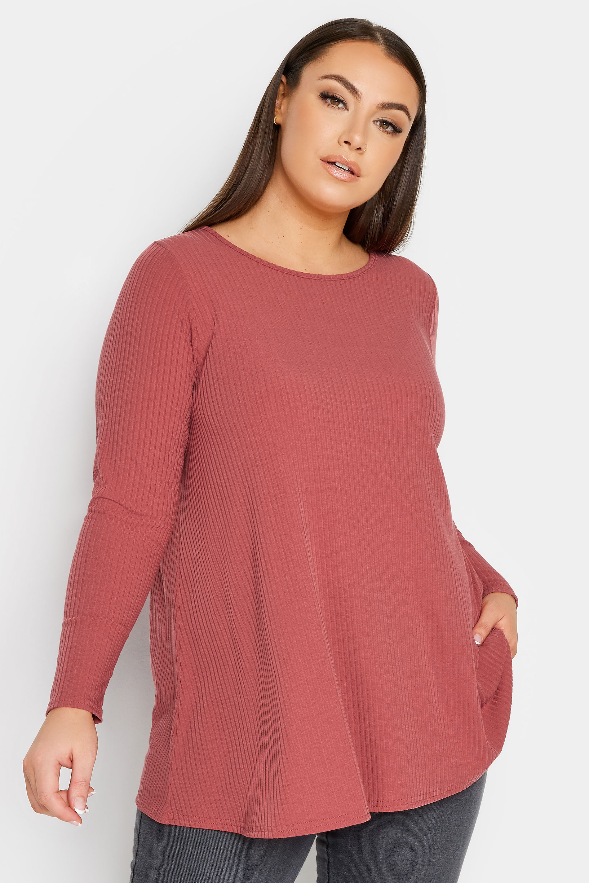YOURS Plus Size Red Ribbed Swing T-Shirt | Yours Clothing 1