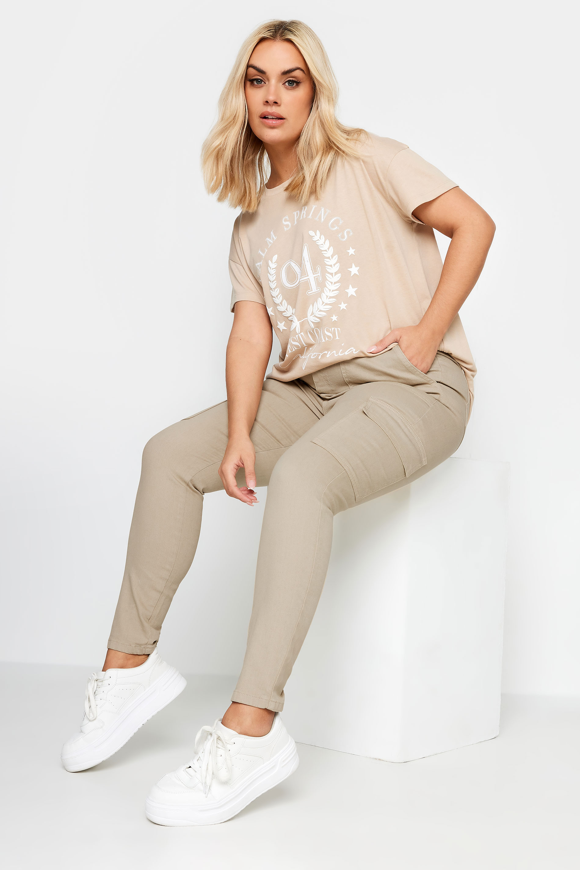 YOURS Plus Size Light Brown Cargo AVA Jeans | Yours Clothing 2