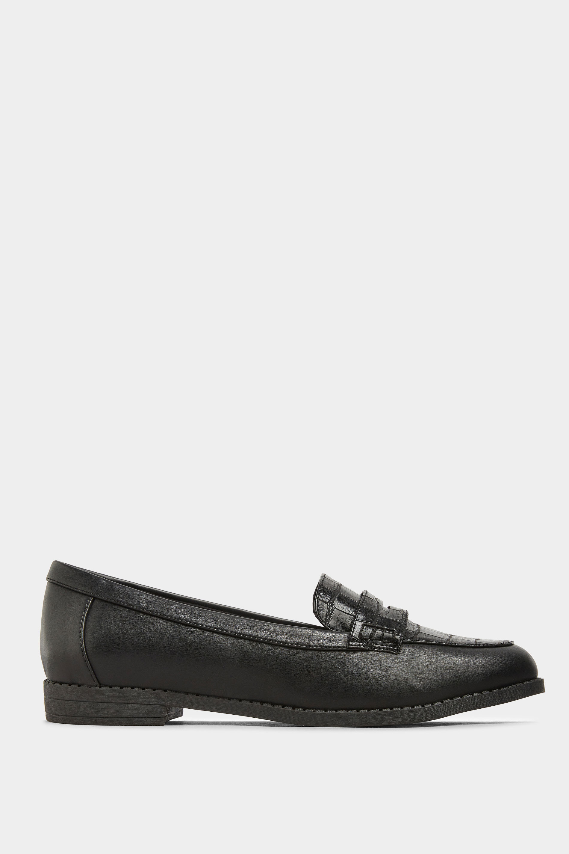 Black Croc Loafers In Extra Wide Fit | Yours Clothing 3