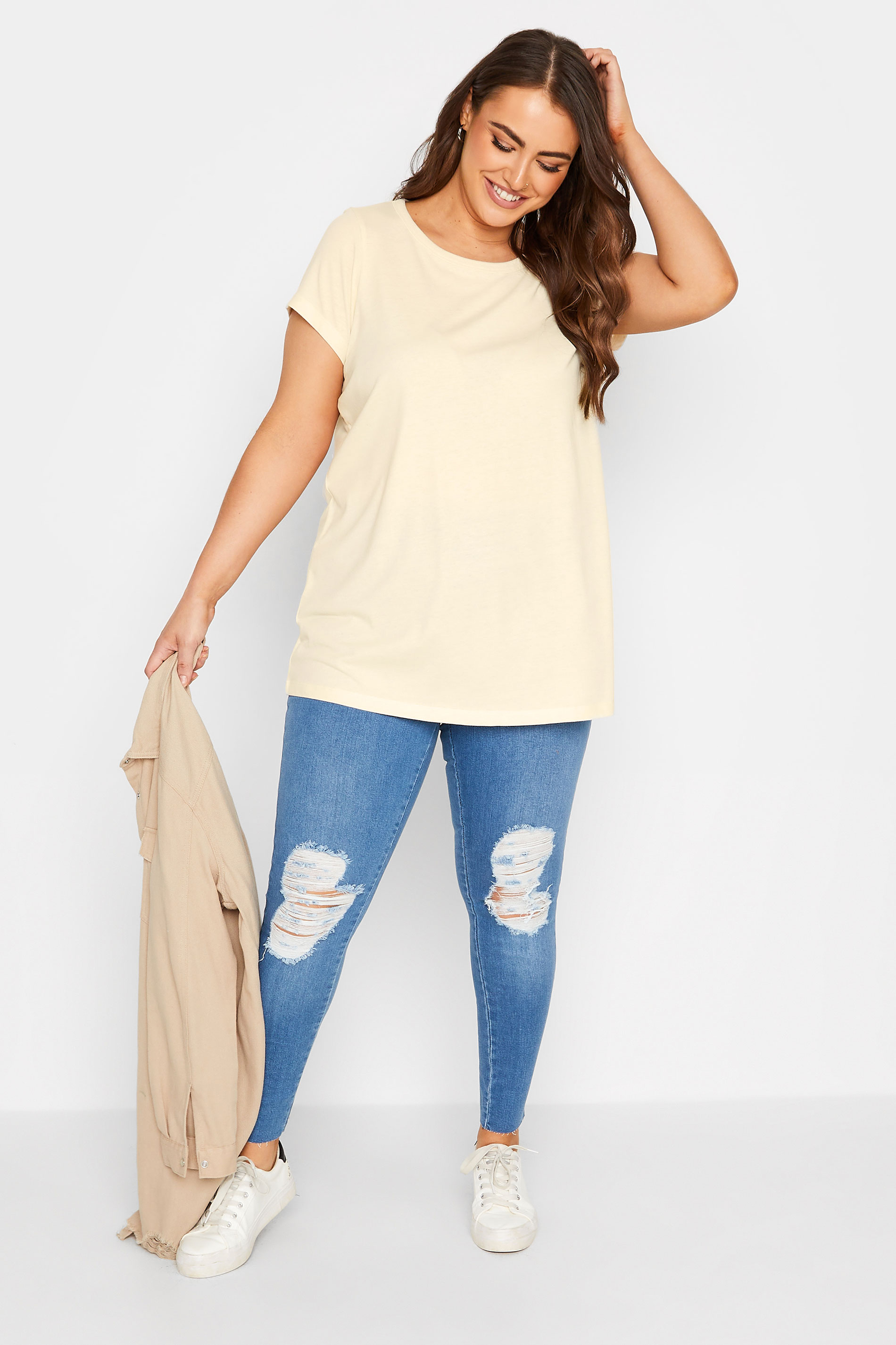 Curve Plus Size Cream Essential Short Sleeve T-Shirt | Yours Clothing  2