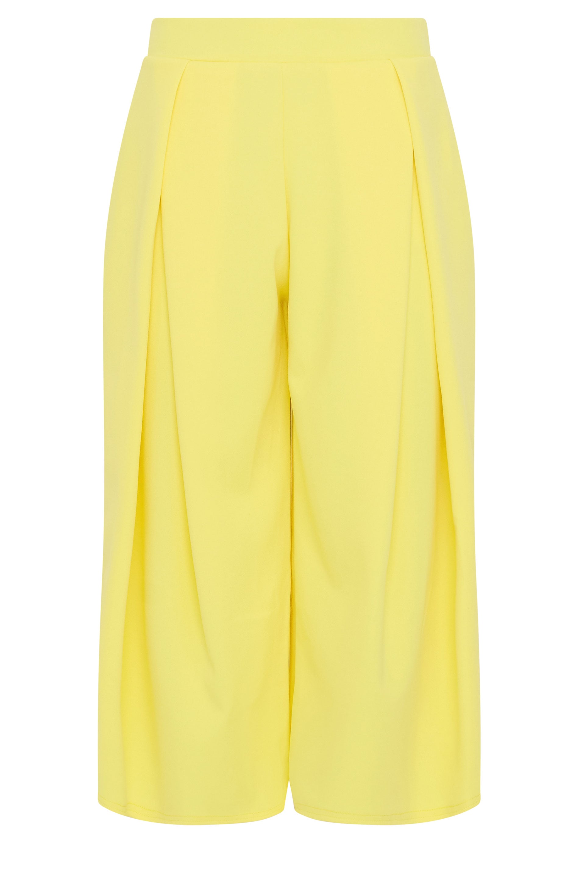 PixieGirl Petite Women's Yellow Pleated Cropped Wide Leg Trousers | PixieGirl  5