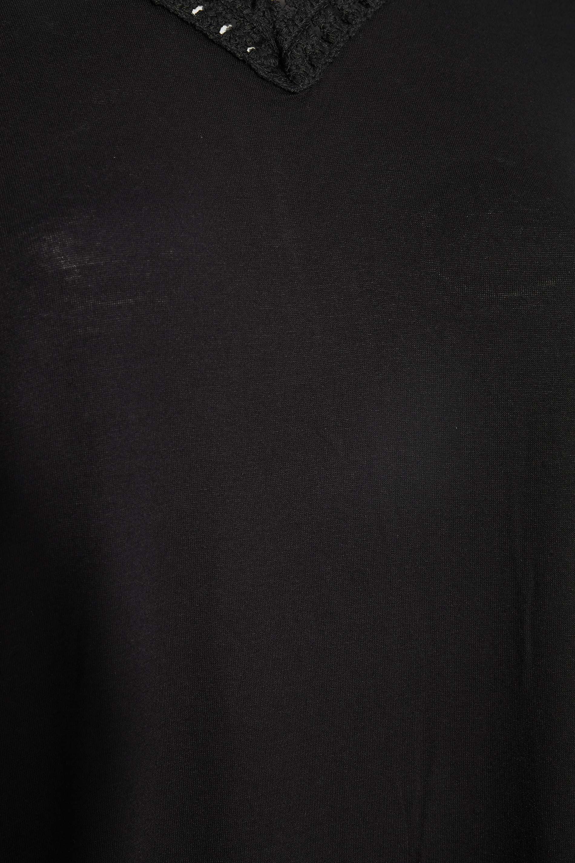 Robes Grande Taille Grande taille  Robes Mi-Longue | Robe Noire Bordure en Crochet - EJ05492