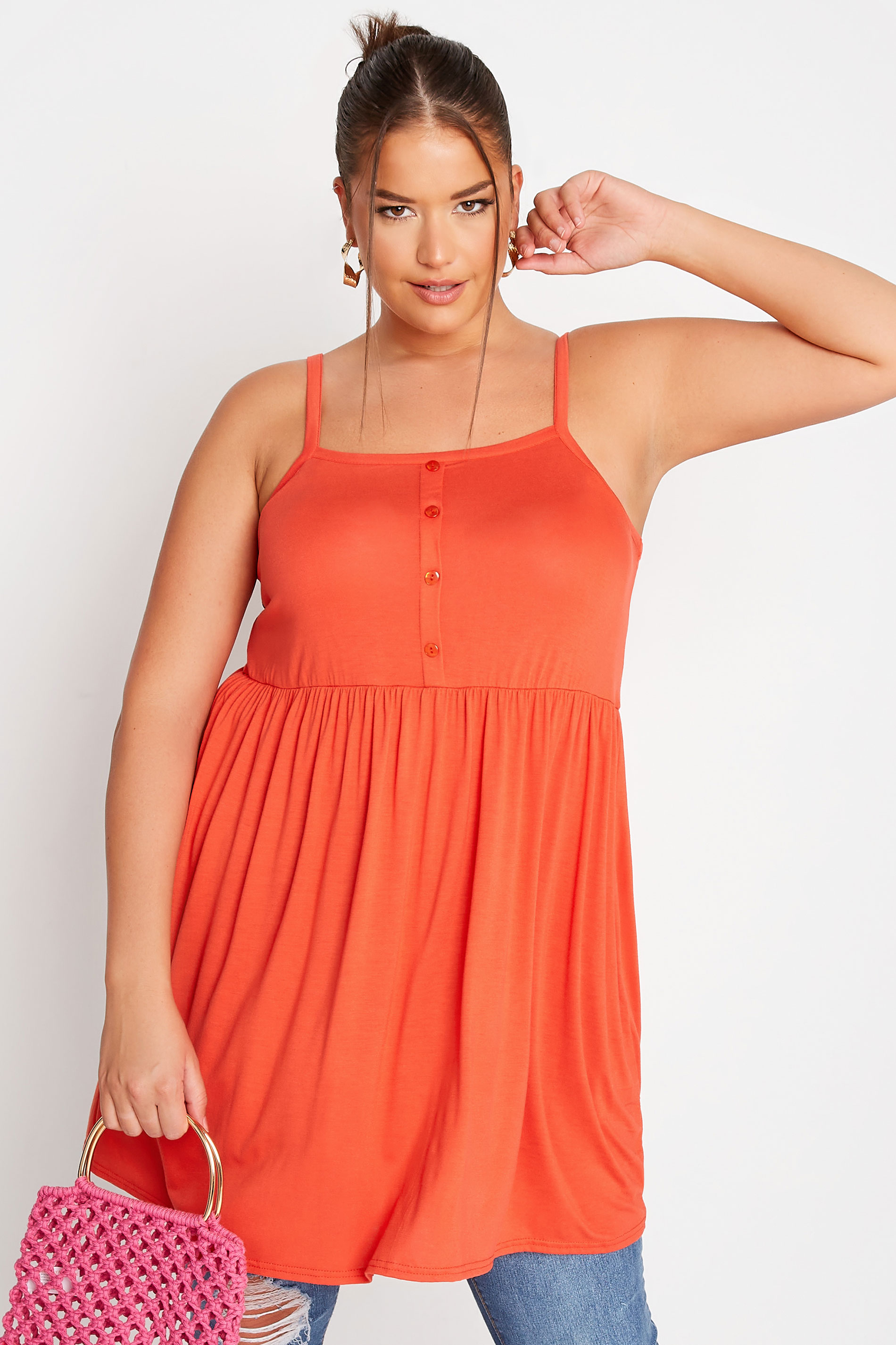 LIMITED COLLECTION Curve Orange Button Detail Cami Top 1