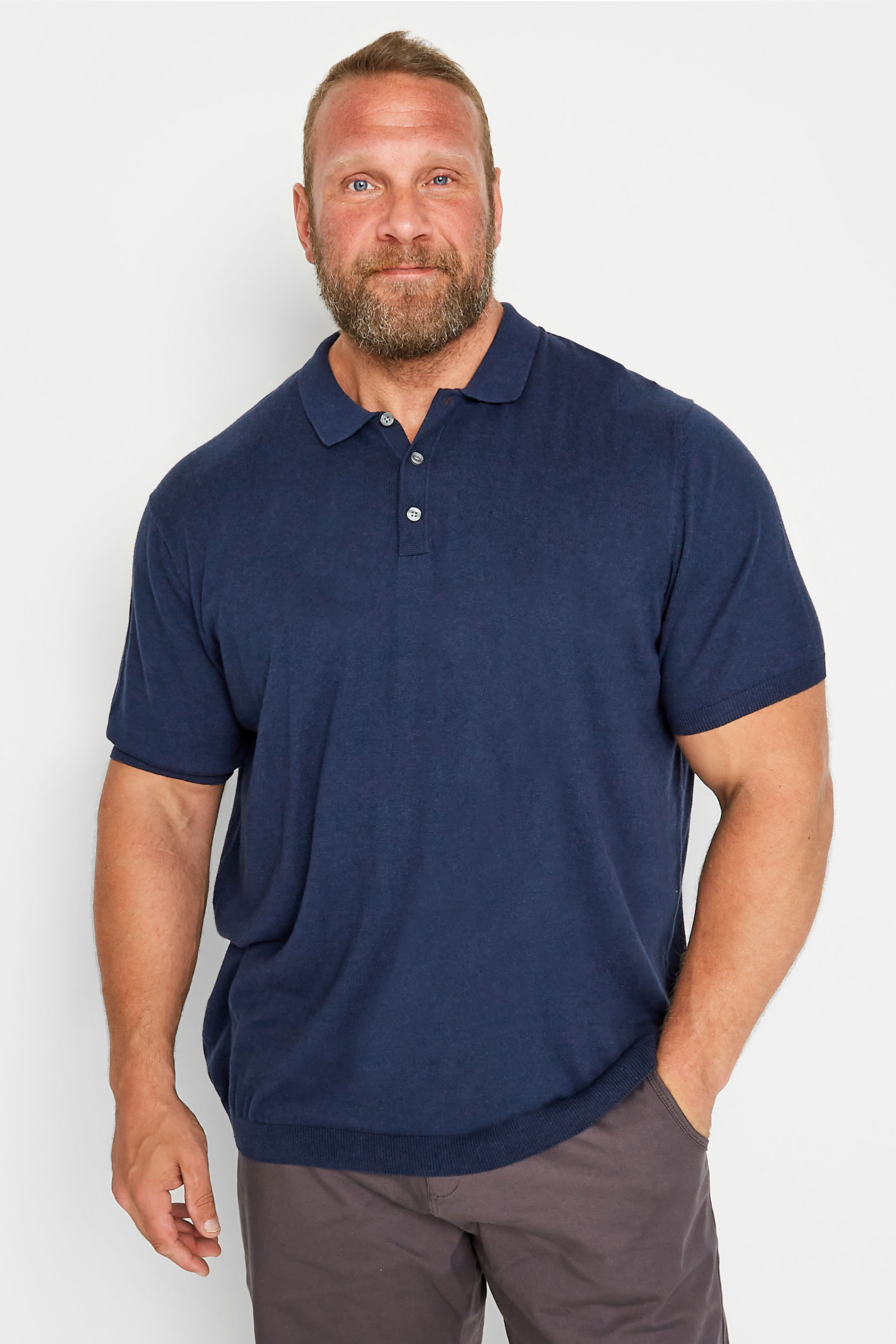 JACK & JONES PREMIUM Big & Tall Navy Blue Knit Polo Shirt | BadRhino  1