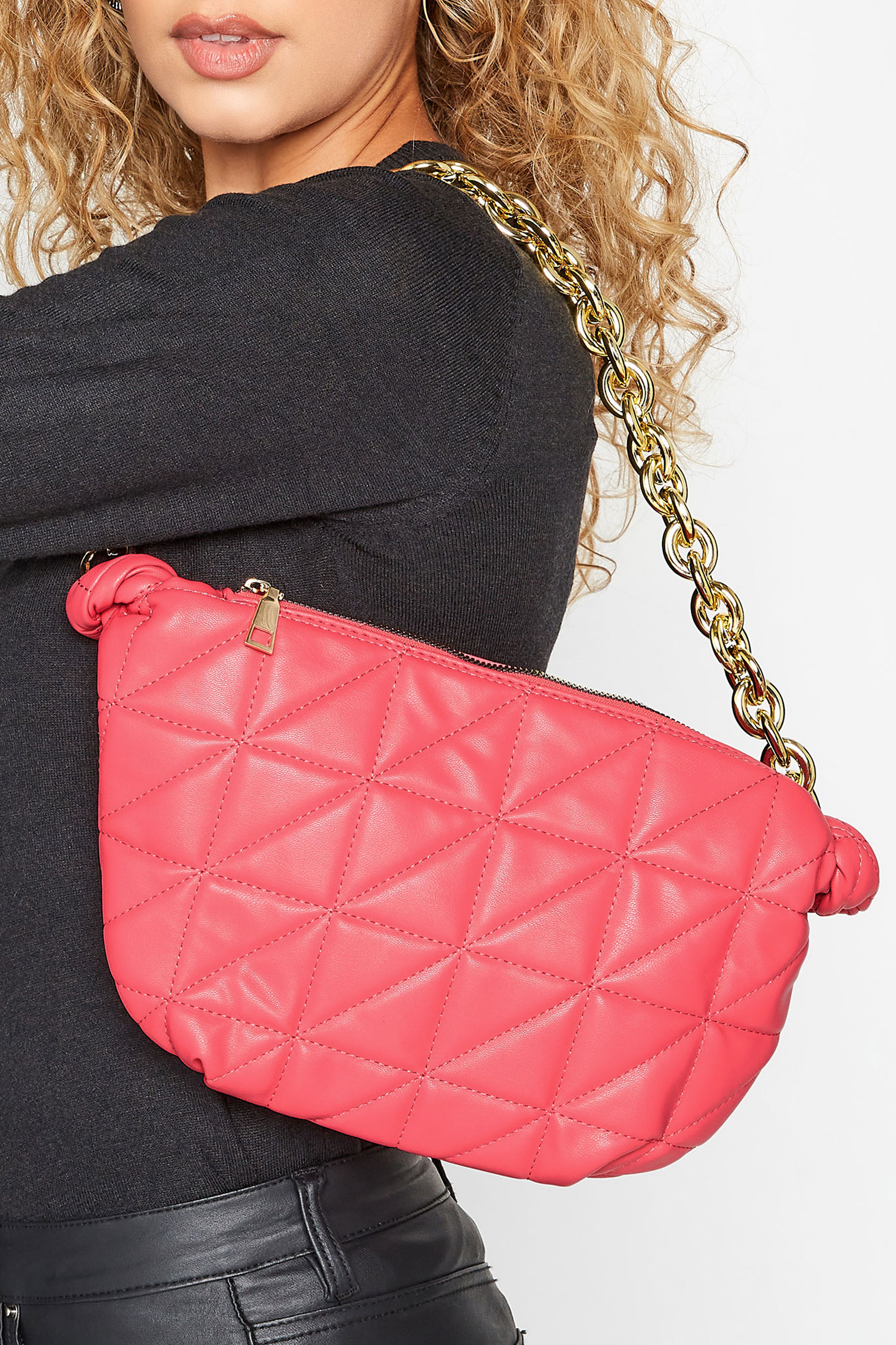 Pink Quilted Shoulder Bag | Yours Clothing 1