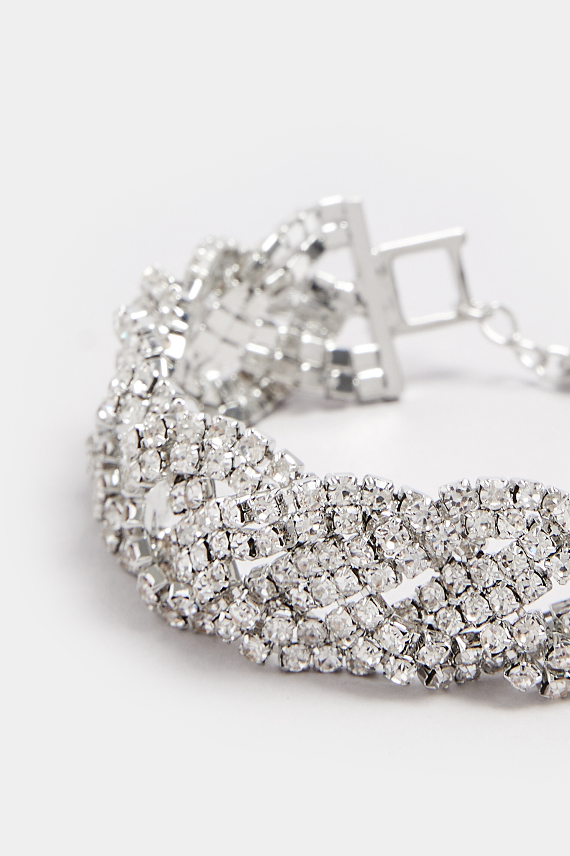 Silver Tone Diamante Plaited Bracelet | Yours Clothing 3