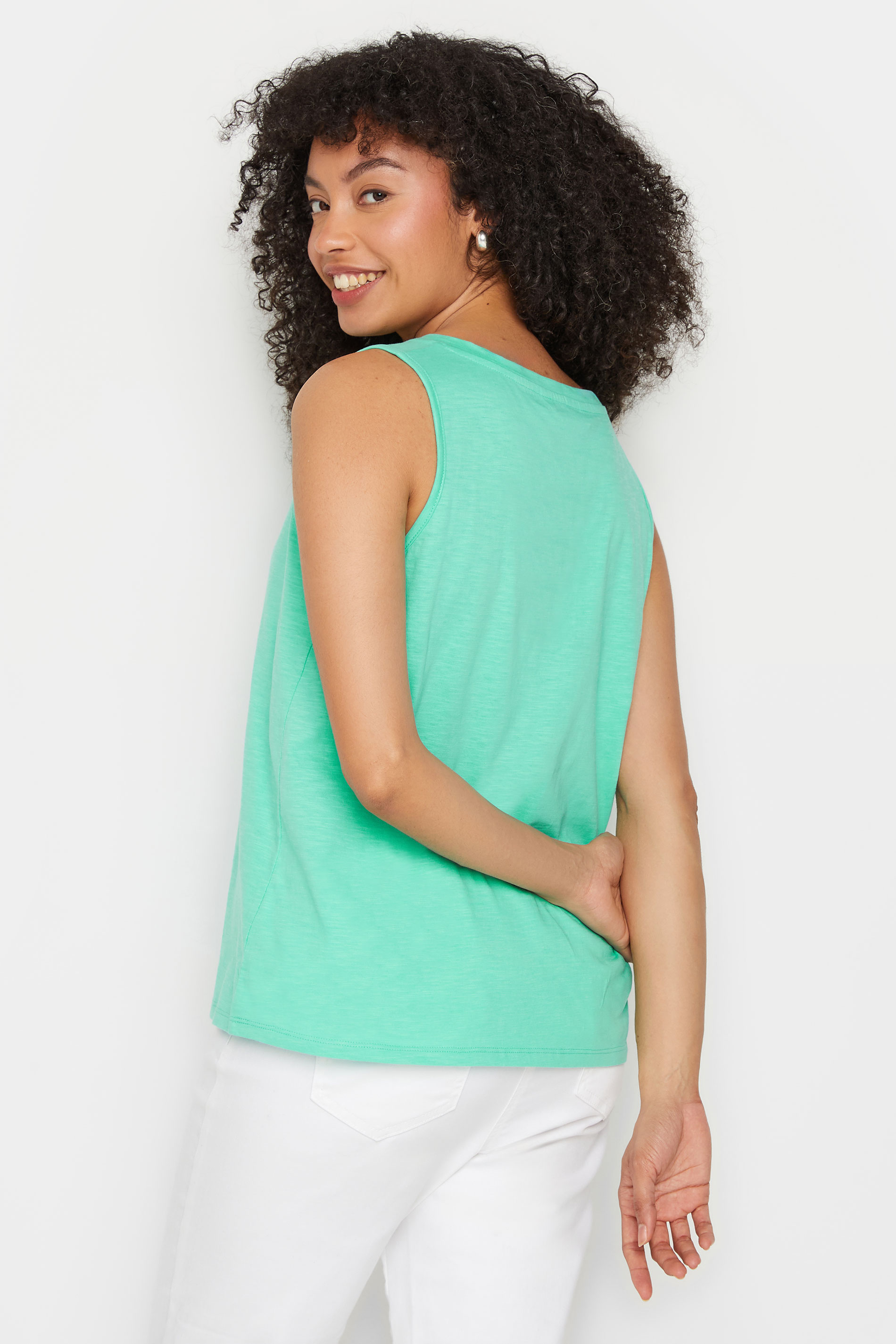 M&Co Green Sleeveless Notch Neck Cotton Vest Top | M&Co 3