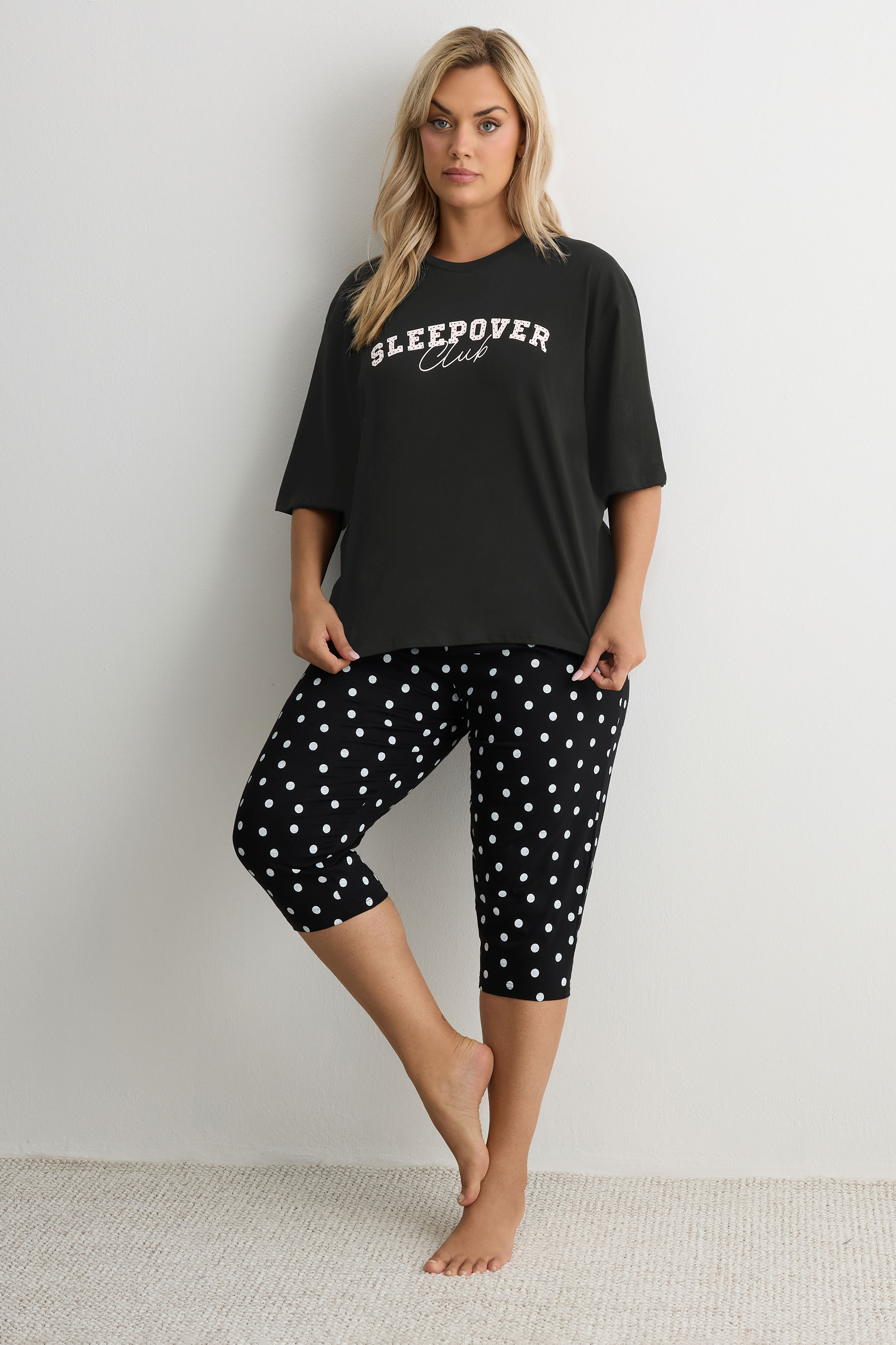 YOURS Plus Size Black 'Sleepover Club' Sleep Top | Yours Clothing 1