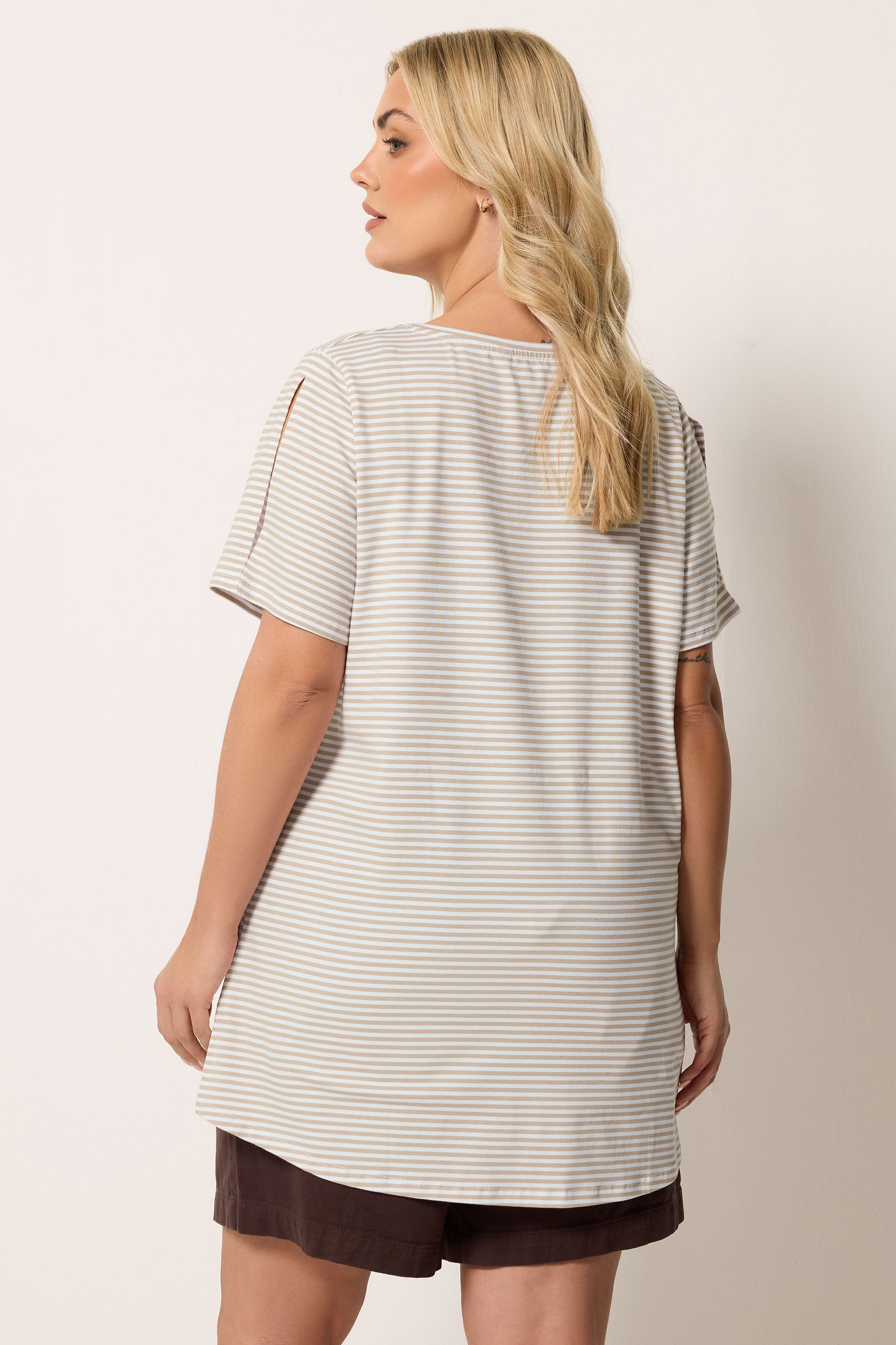 YOURS Plus Size Natural Brown Stripe Swing T-Shirt | Yours Clothing 4
