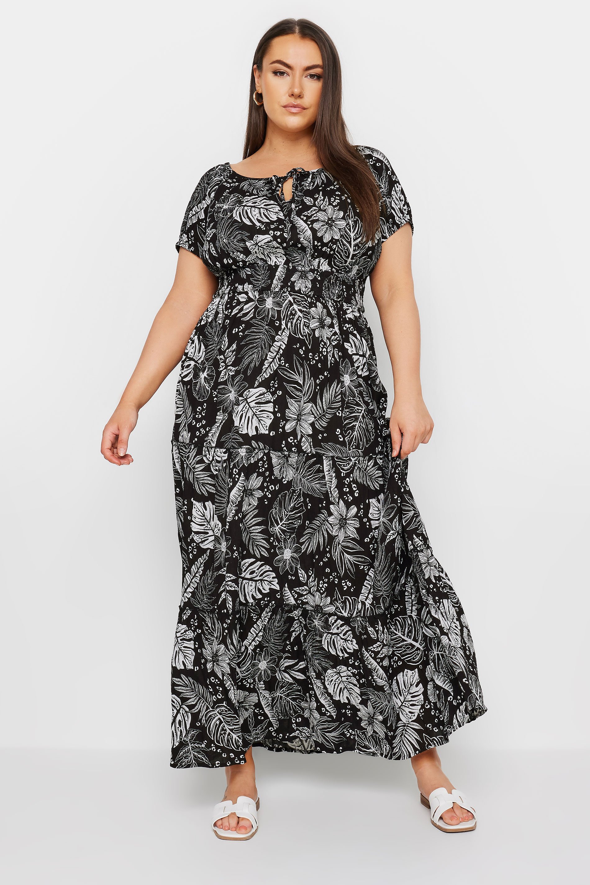 YOURS Plus Size Black Floral Print Tie Front Maxi Dress | Yours Clothing