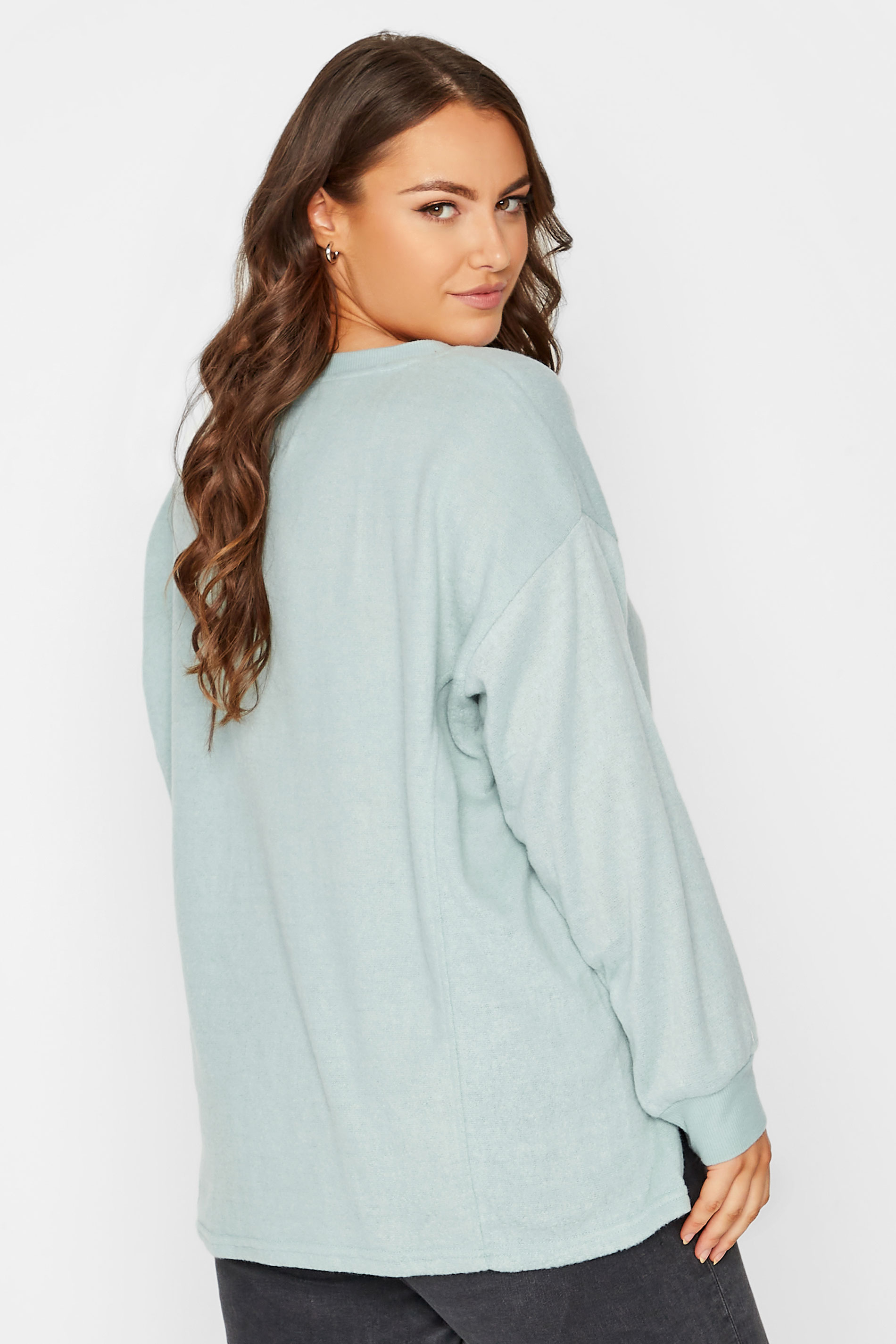 Plus Size Mint Green V-Neck Soft Touch Fleece Sweatshirt | Yours Clothing 3