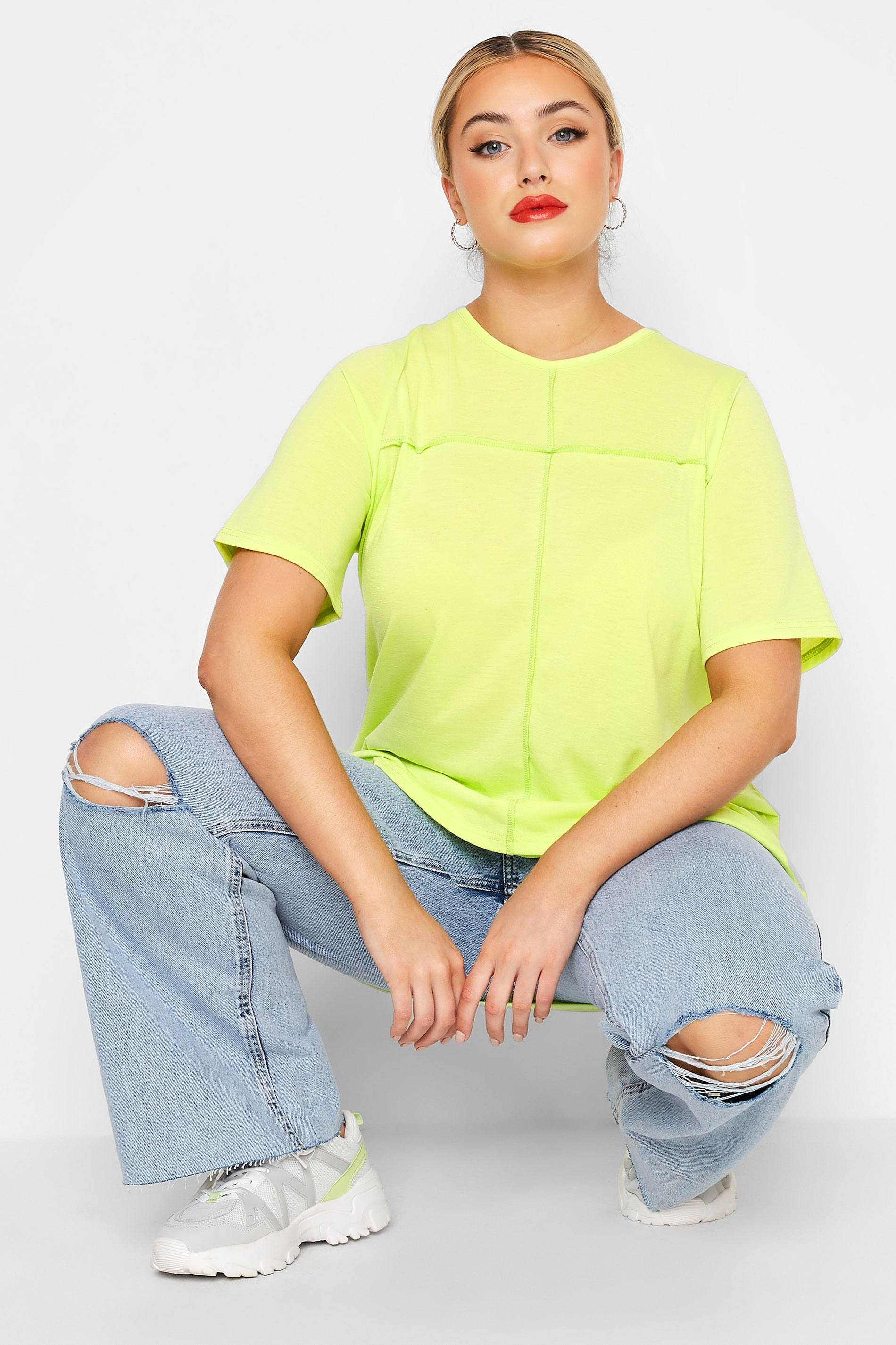 LIMITED COLLECTION Plus Size Lime Green Exposed Seam T-Shirt | Yours Clothing  1