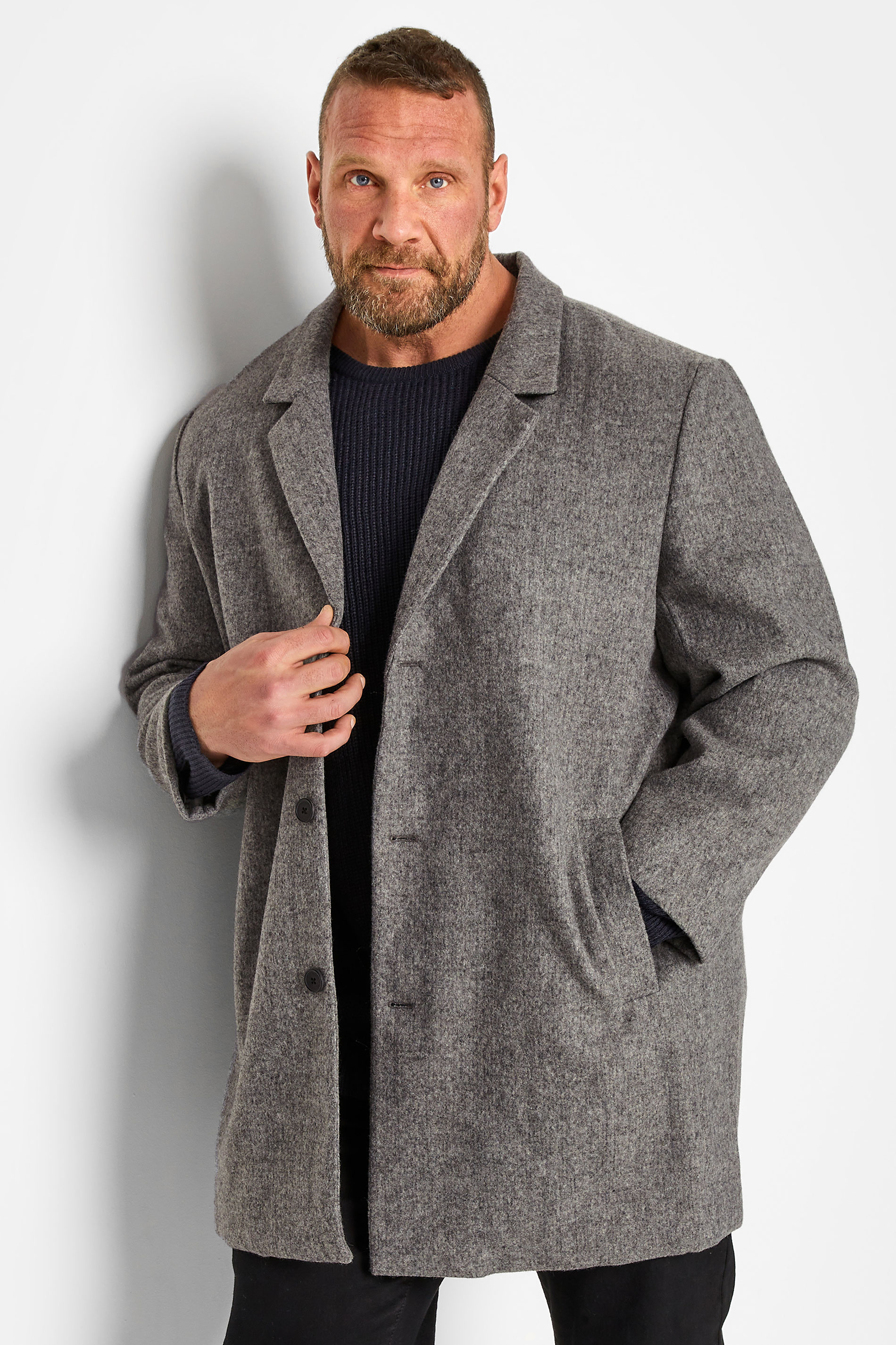 JACK & JONES Big & Tall Grey Single Breasted Textured Coat | BadRhino 1
