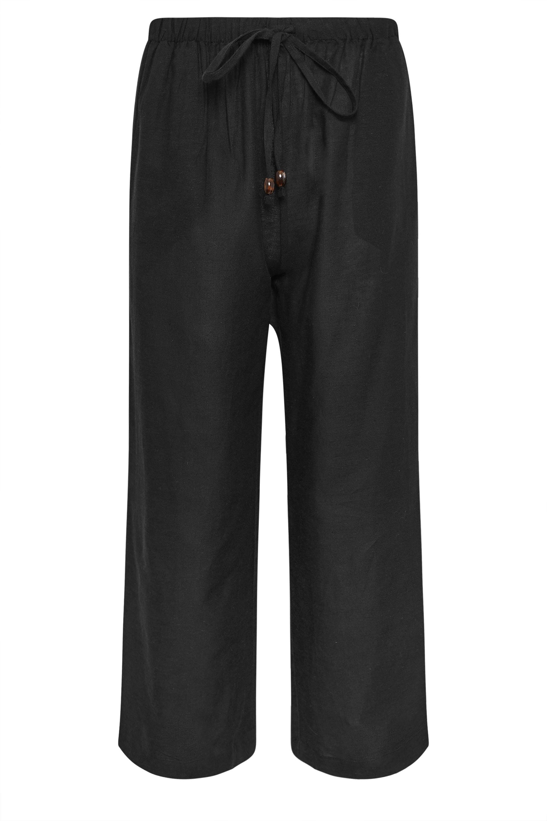 PixieGirl Petite Women's Black Beaded Linen Wide Leg Trousers | PixieGirl 5