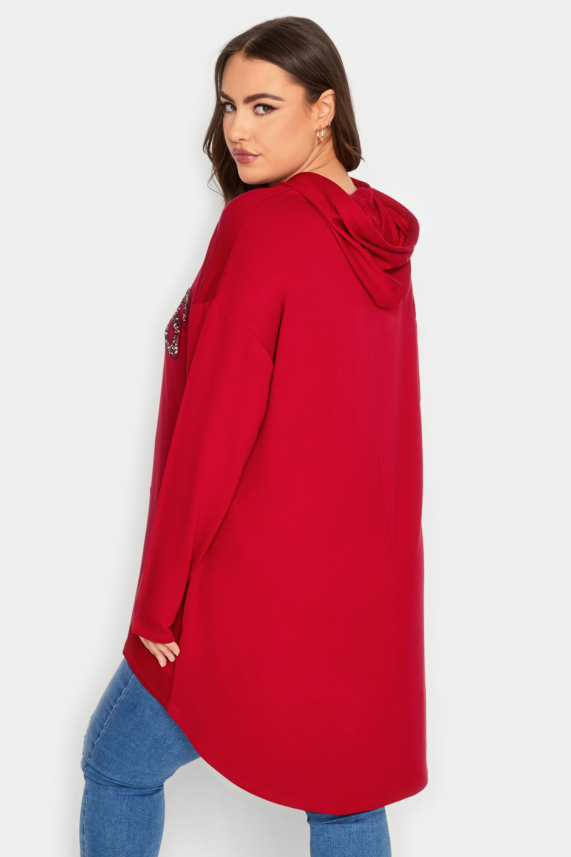 YOURS Plus Size Curve Dark Red 'Paris' Slogan Longline Hoodie | Yours Clothing  3