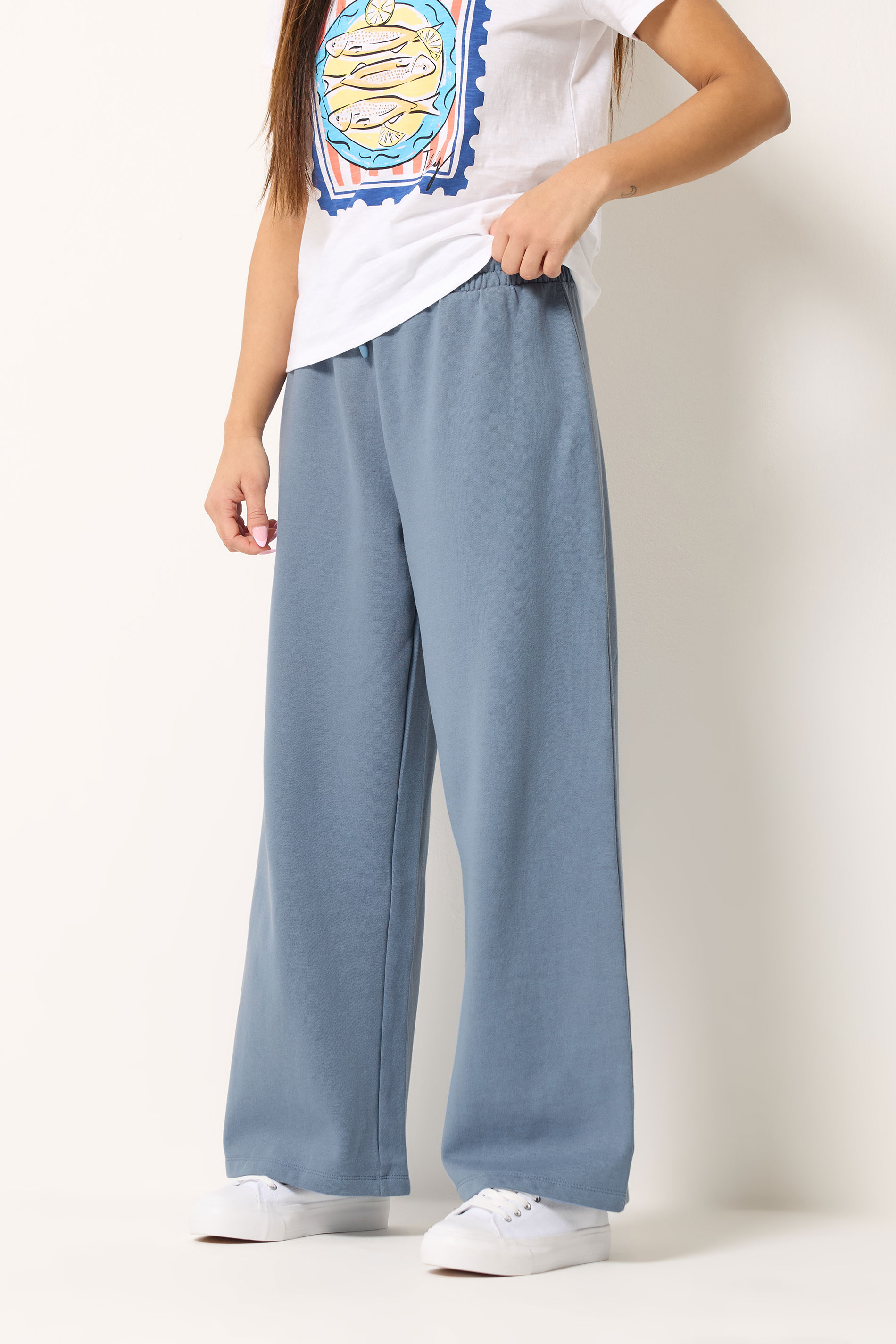 M&Co Petite Denim Blue Wide Leg Joggers | M&Co 1