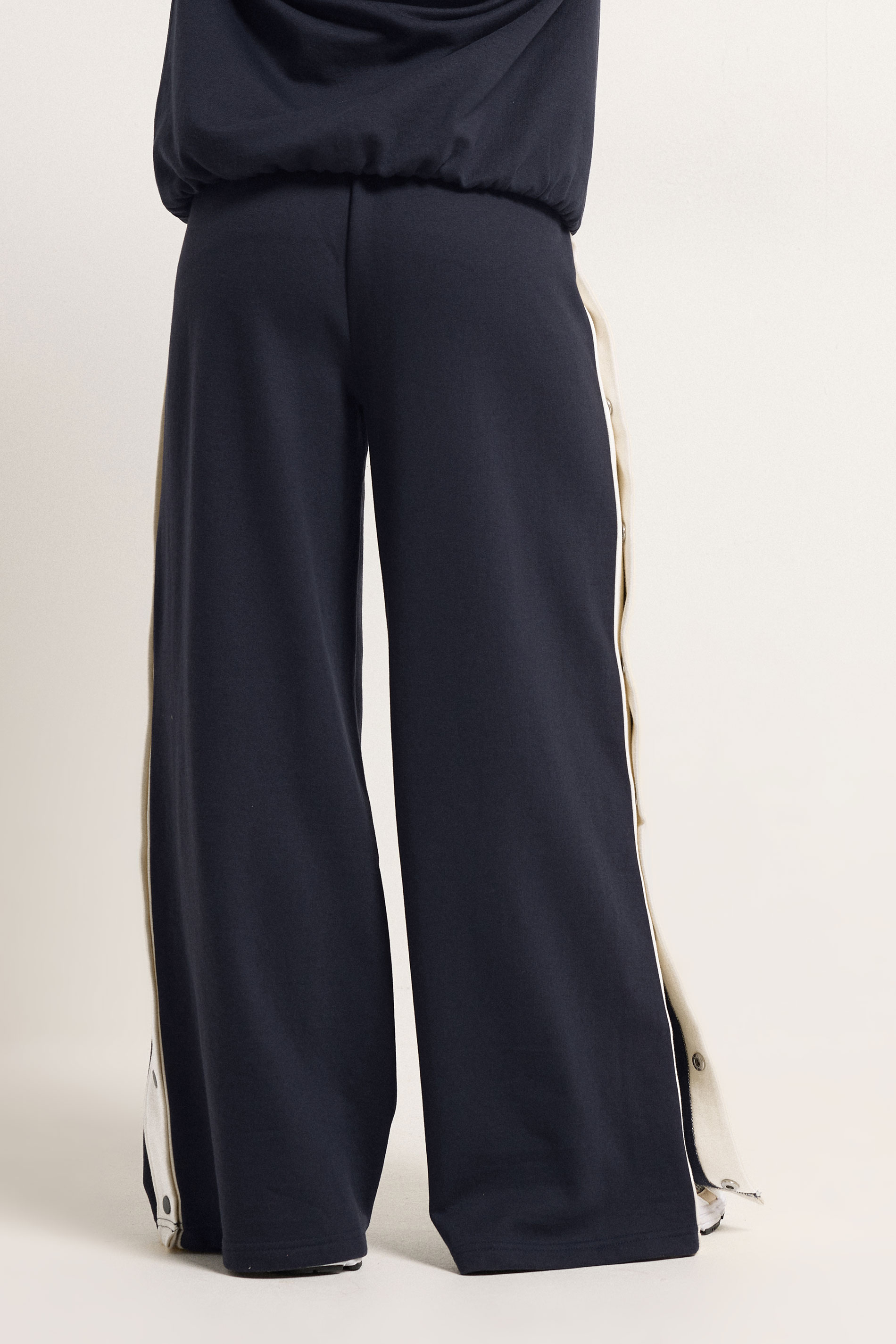 PixieGirl Petite Women's Navy Blue Side Popper Wide Leg Joggers | PixieGirl 2