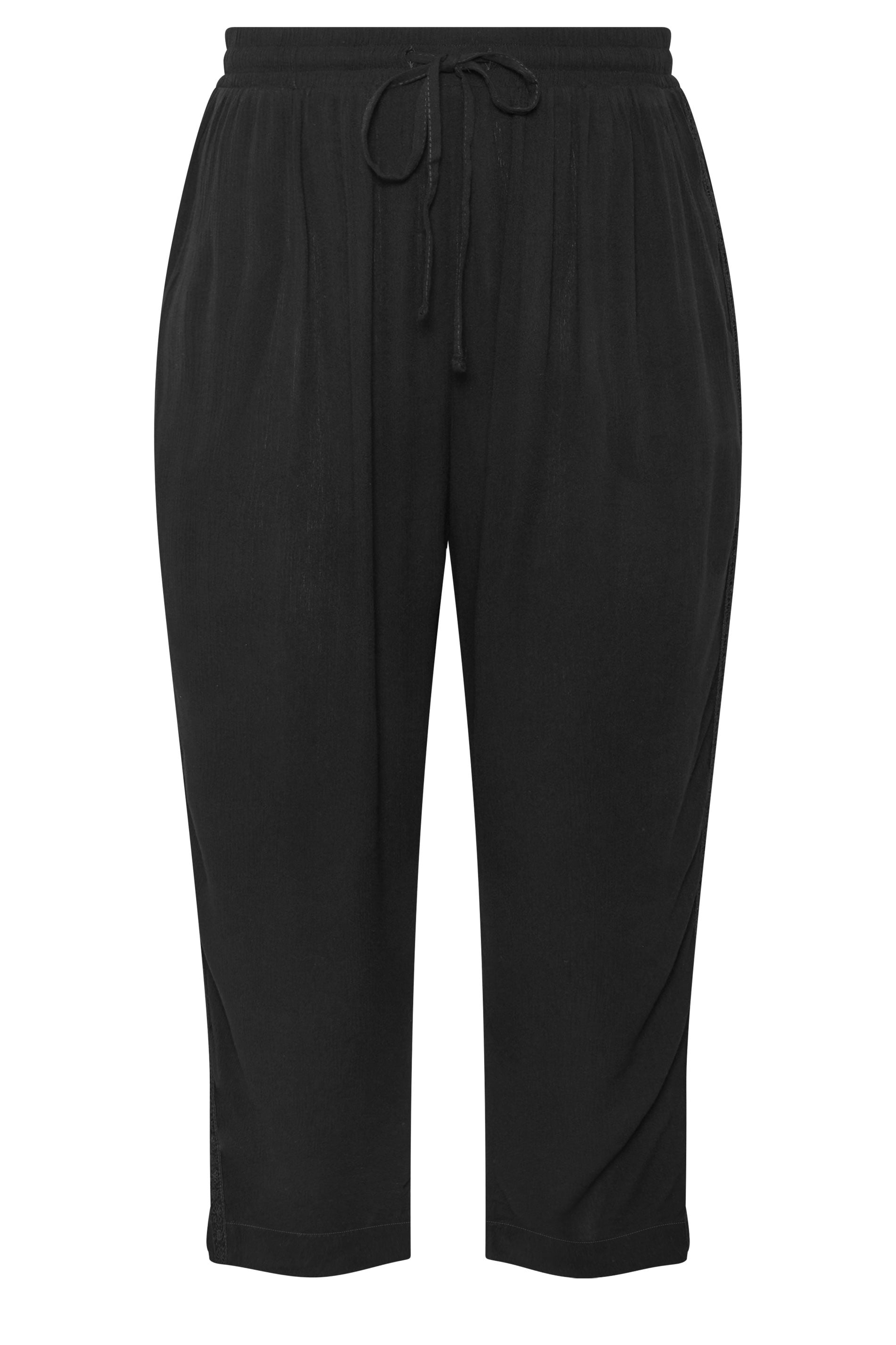 YOURS Plus Size Black Crochet Side Crop Trousers | Yours Clothing 6