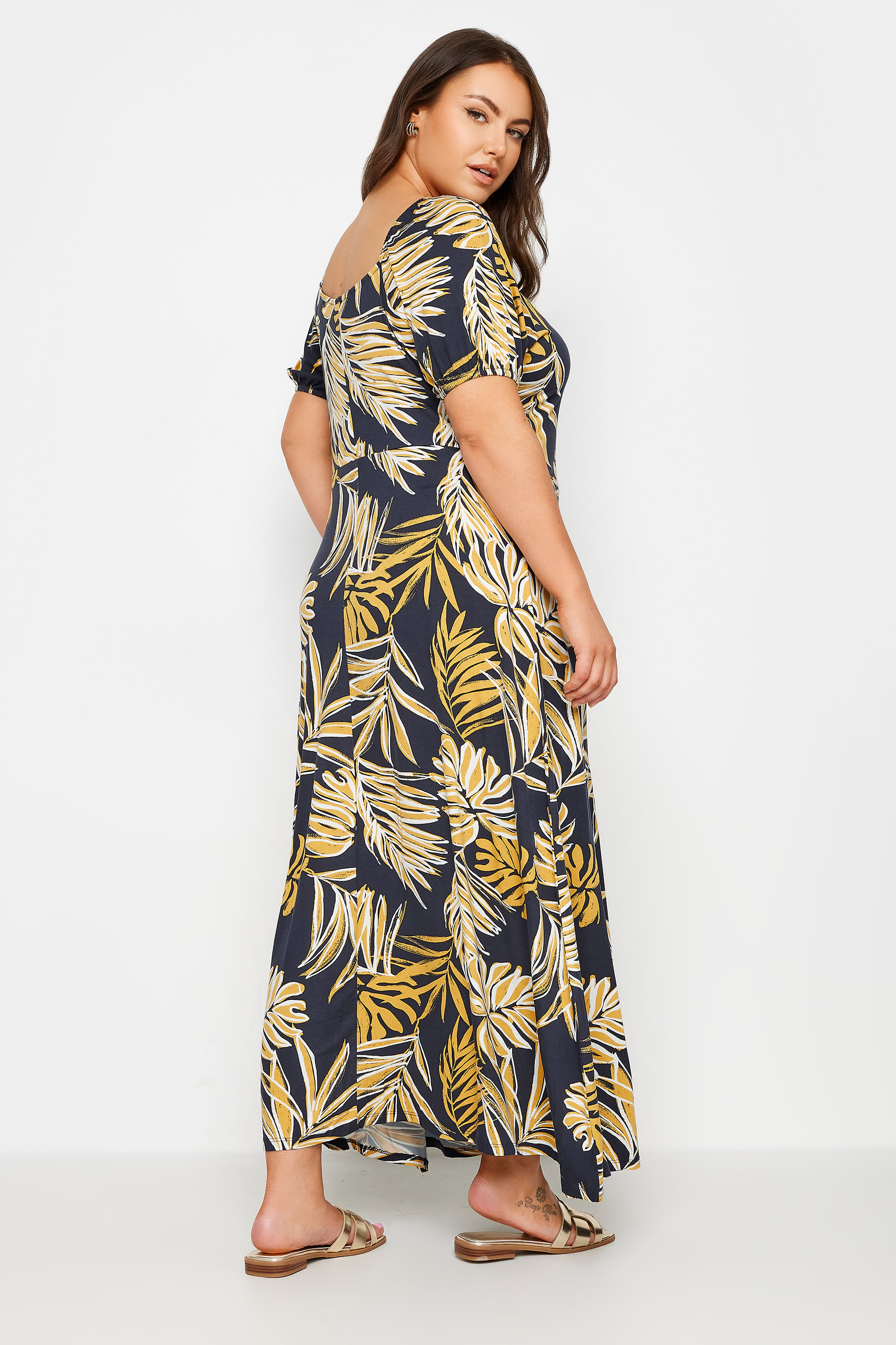 YOURS Plus Size Blue Leaf Print Tiered Maxi Dress | Yours Clothing 3