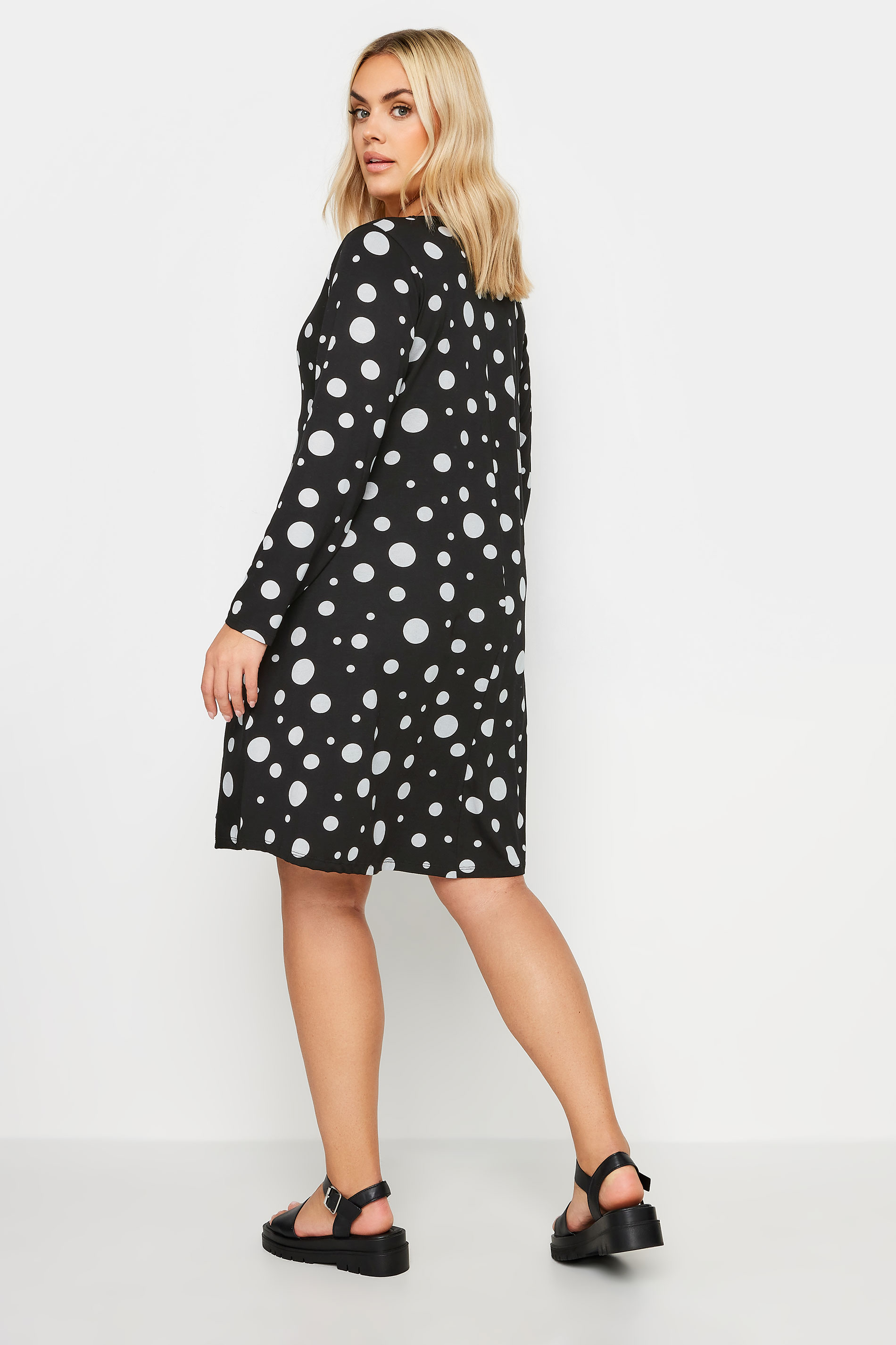 YOURS Plus Size Black Polka Dot Print Mini Dress | Yours Clothing 3