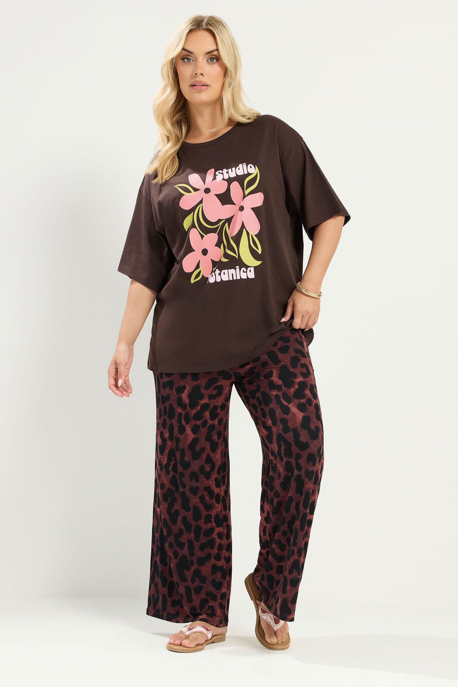 YOURS Plus Size Chocolate Brown Floral Graphic Print T-Shirt | Yours Clothing 1