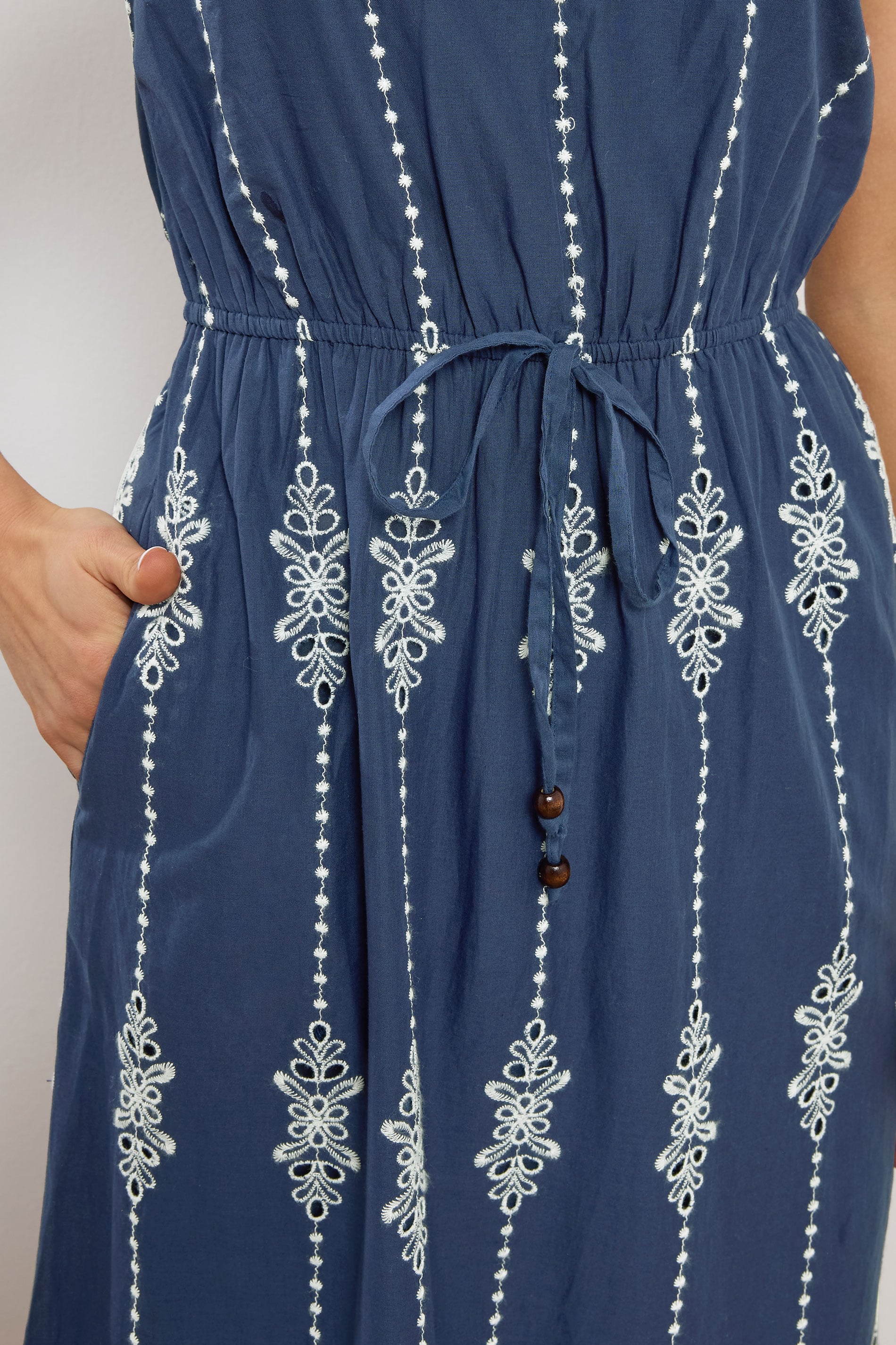 LTS Tall Women's Navy Blue Floral Embroidered Cotton Maxi Dress | Long Tall Sally 1