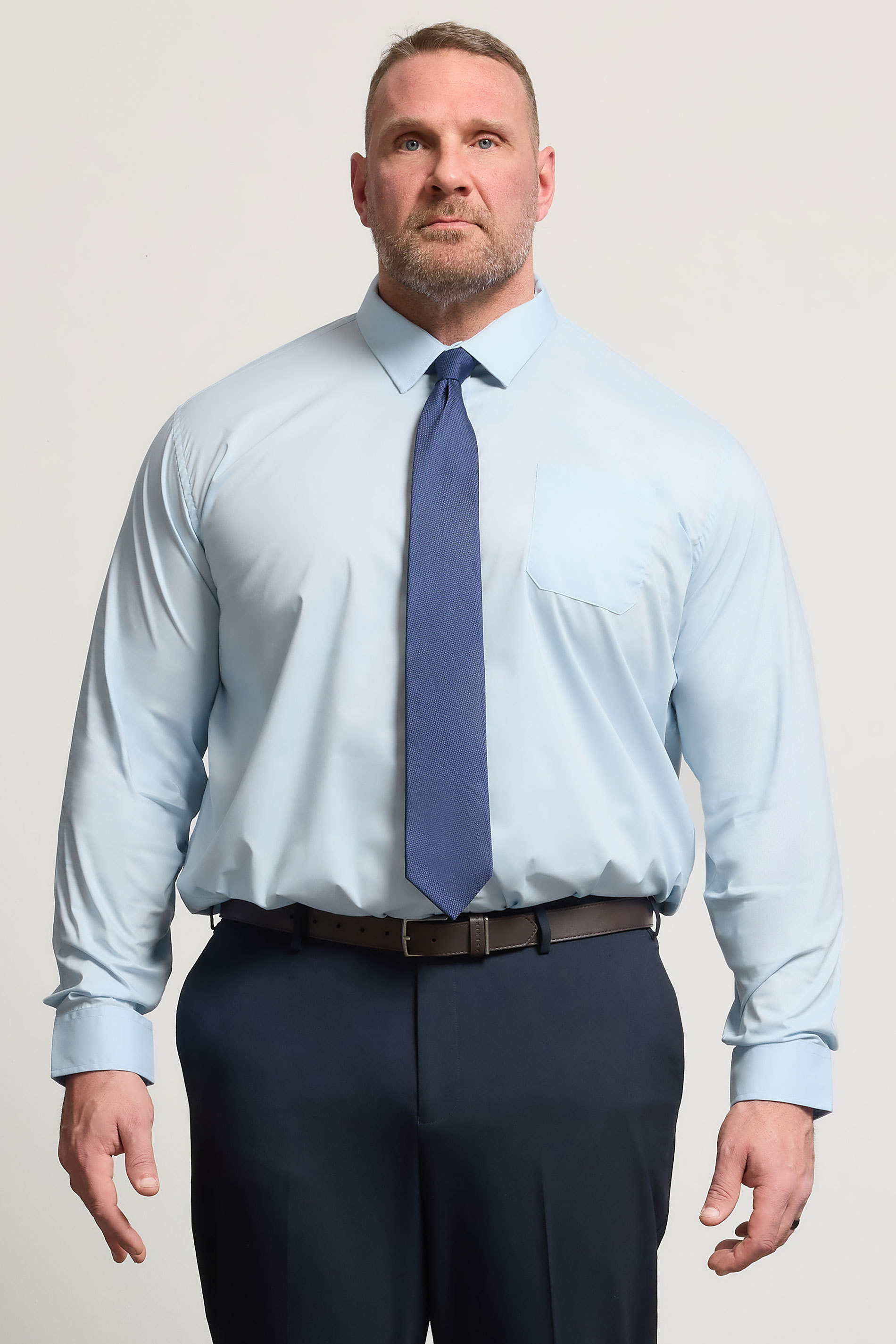 D555 Big & Tall Sky Blue Long Sleeve Non Iron Stretch Shirt | BadRhino 3