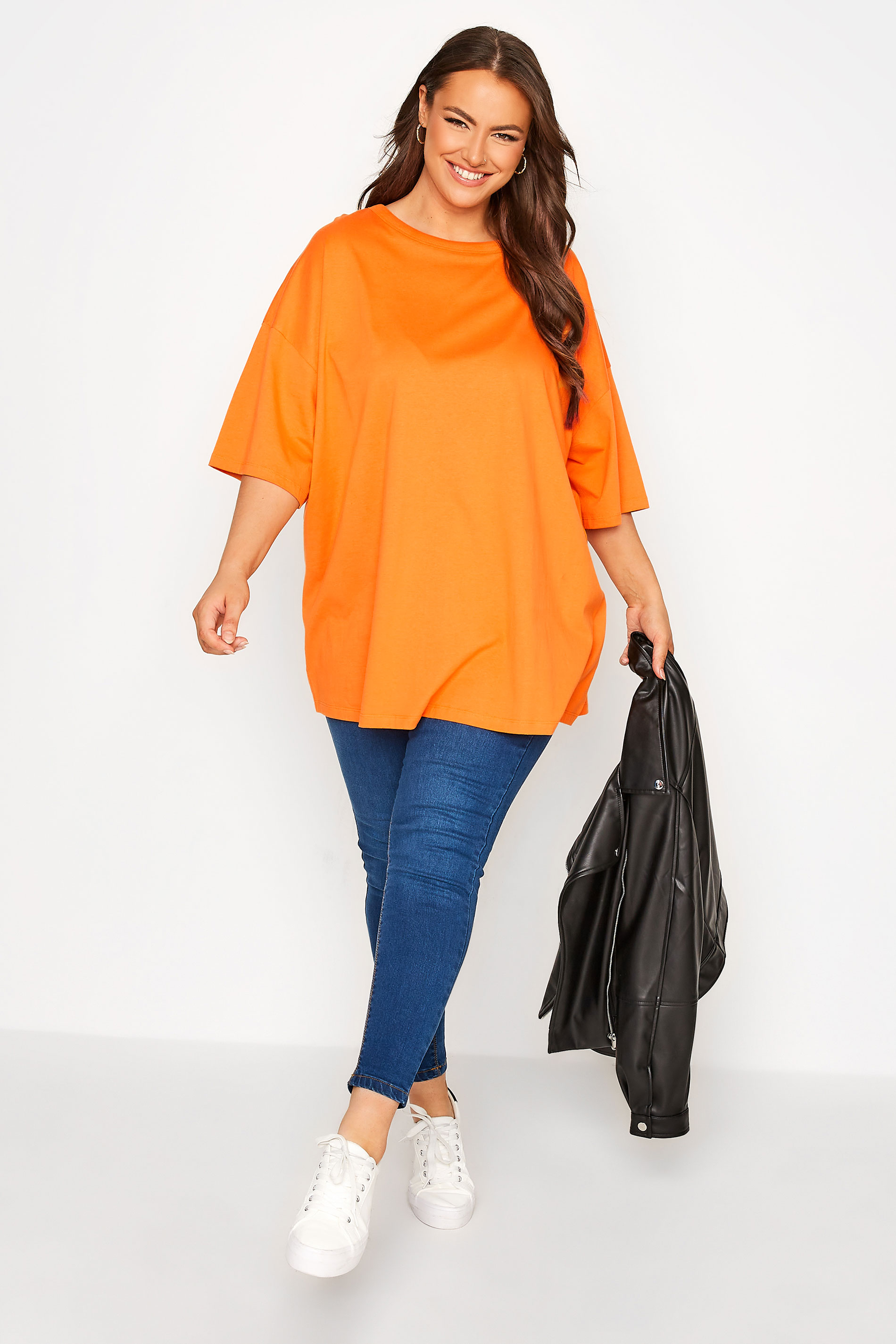Plus Size Orange Oversized Boxy T-Shirt | Yours Clothing 2