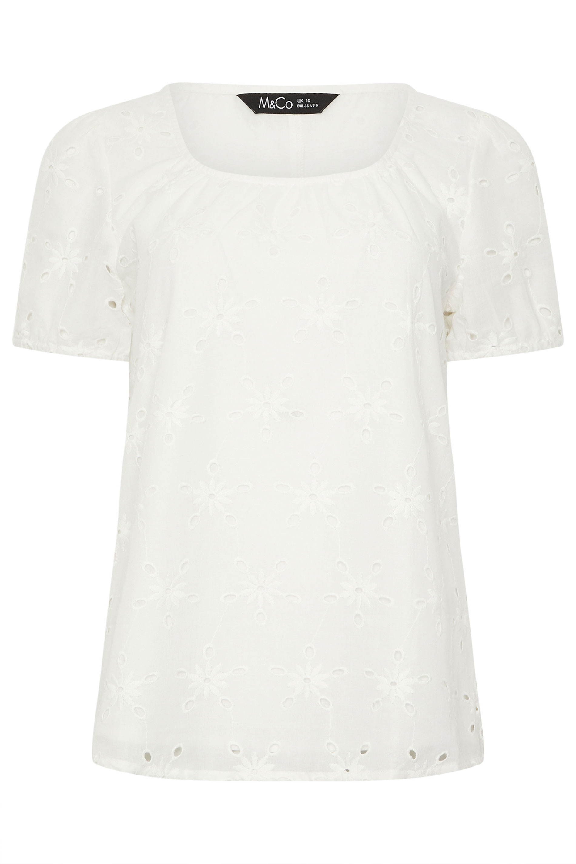 M&Co White Broderie Short Sleeve Cotton Top | M&Co 6