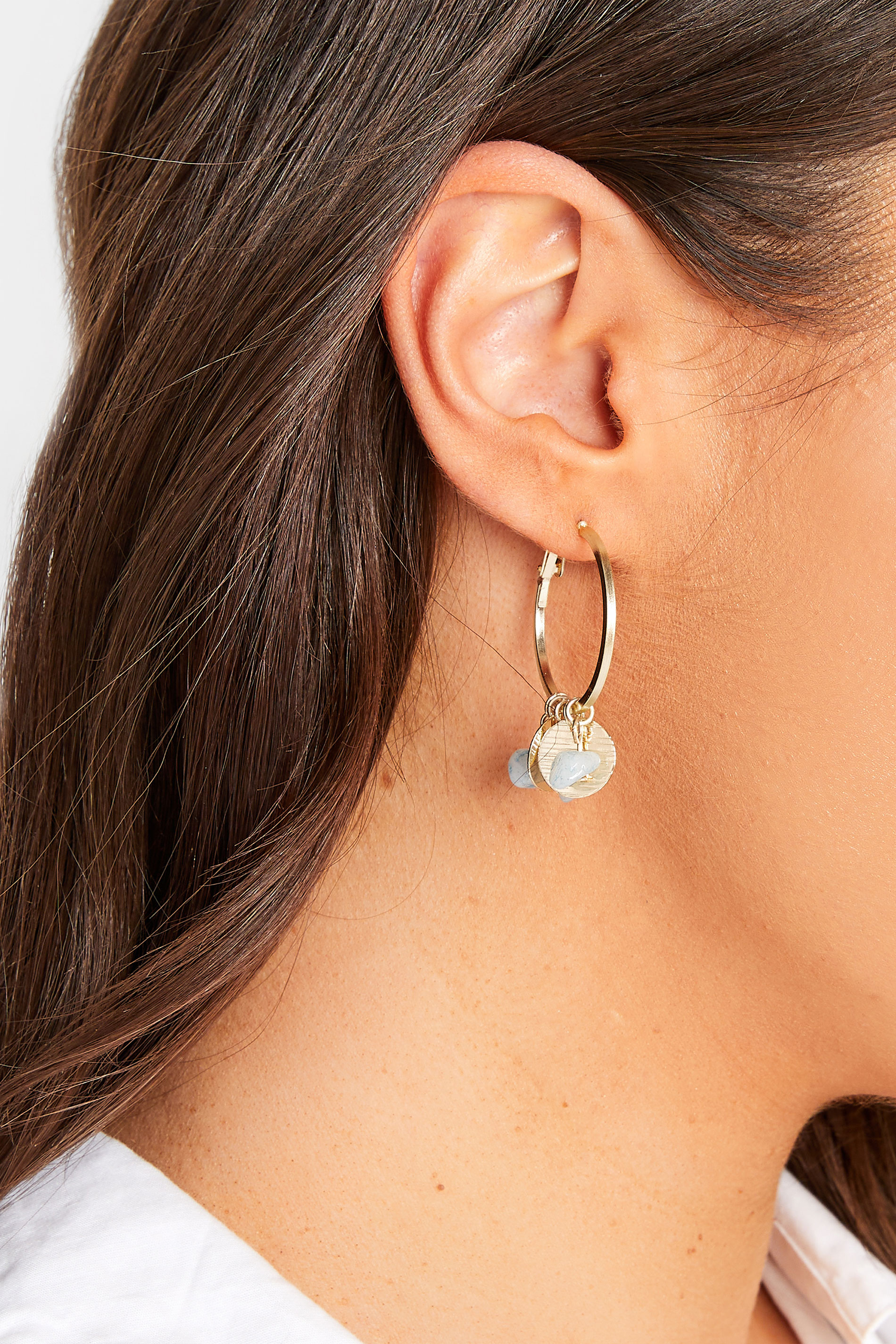 Gold Tone Stone Hoop Earrings | Yours Clothing 1