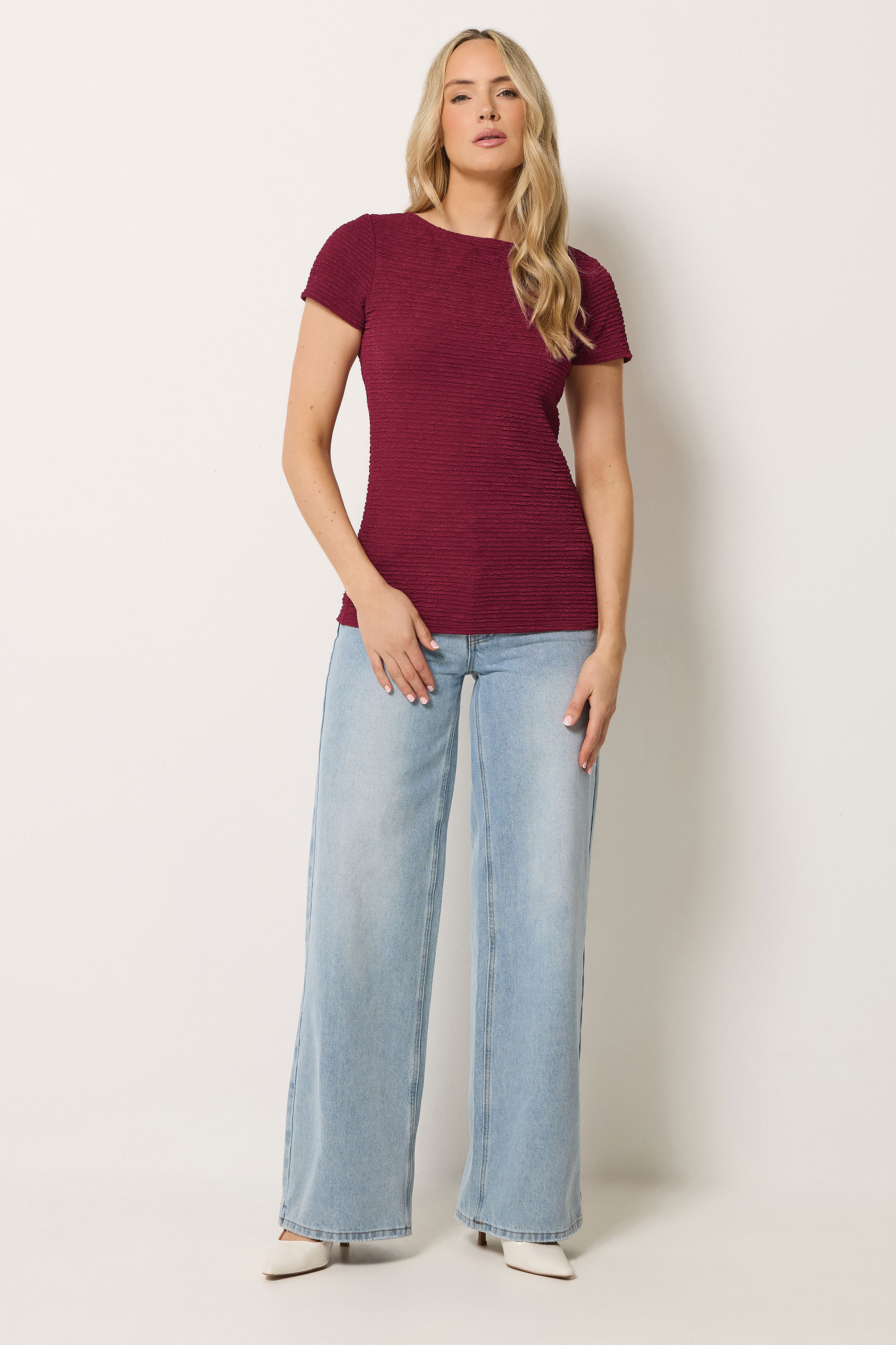 LTS Tall Women's Burgundy Red Textured Slash Neck Top | Long Tall Sally 1