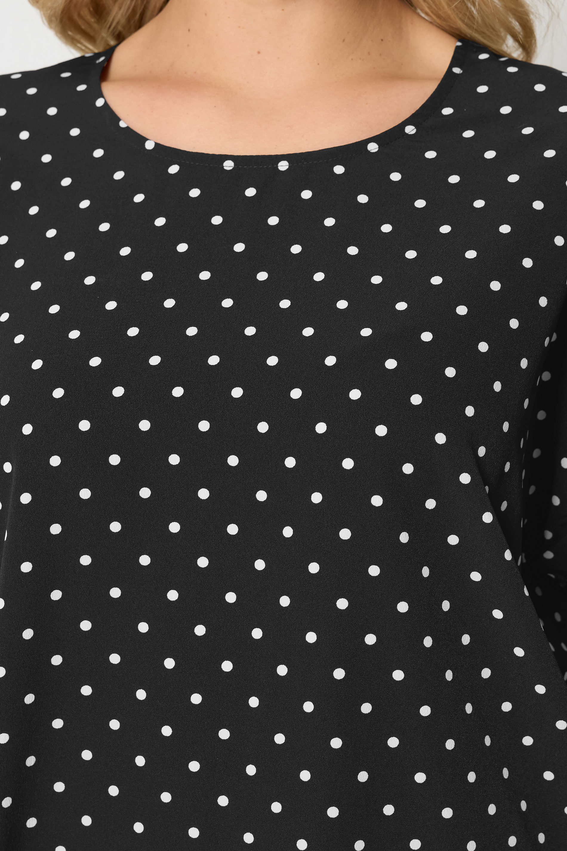 YOURS Plus Size Black Polka Dot Grown-On Sleeve Top | Yours Clothing 4