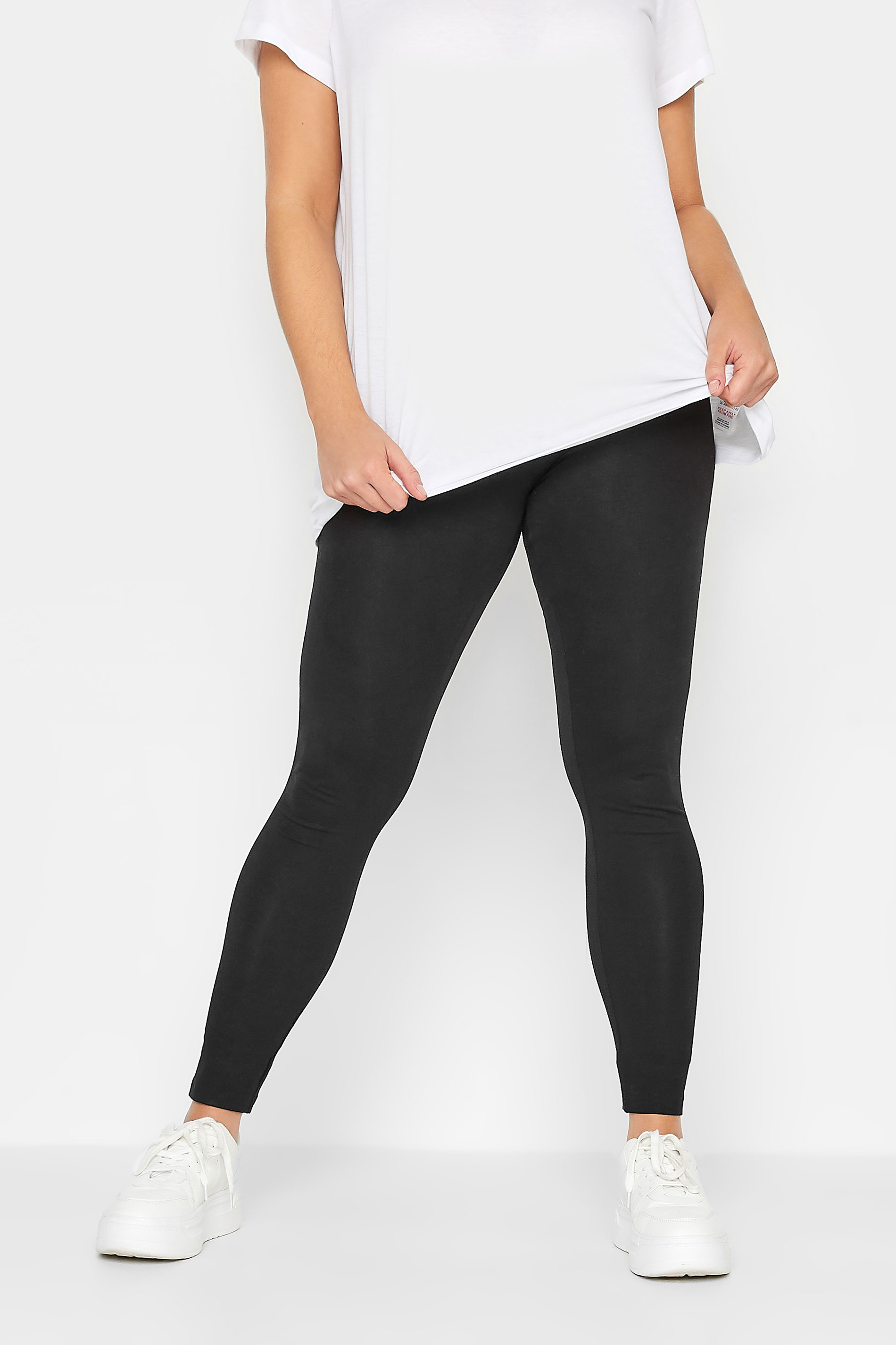 Plus Size Black Cotton Stretch Leggings | Yours Clothing 1