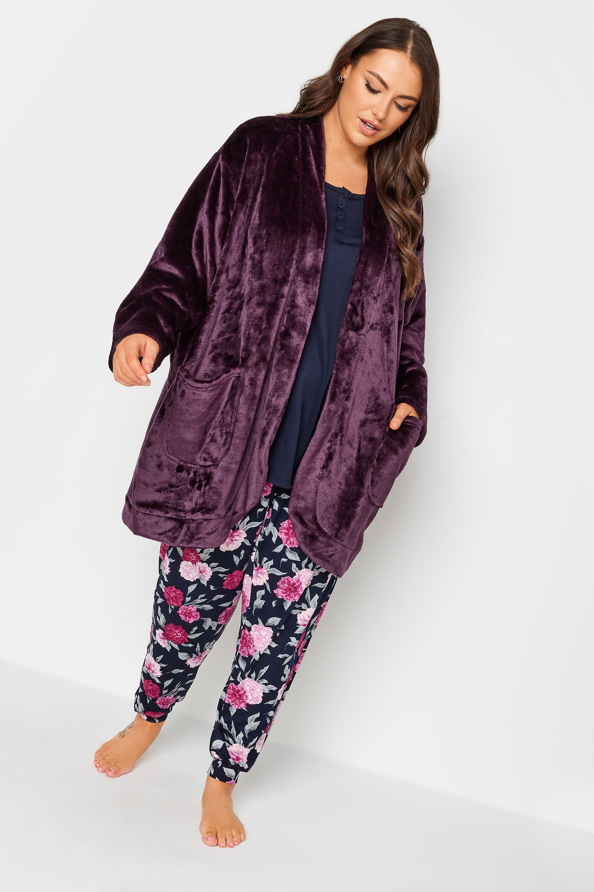 YOURS Plus Size Purple Soft Touch Short Dressing Gown | Yours Clothing 2
