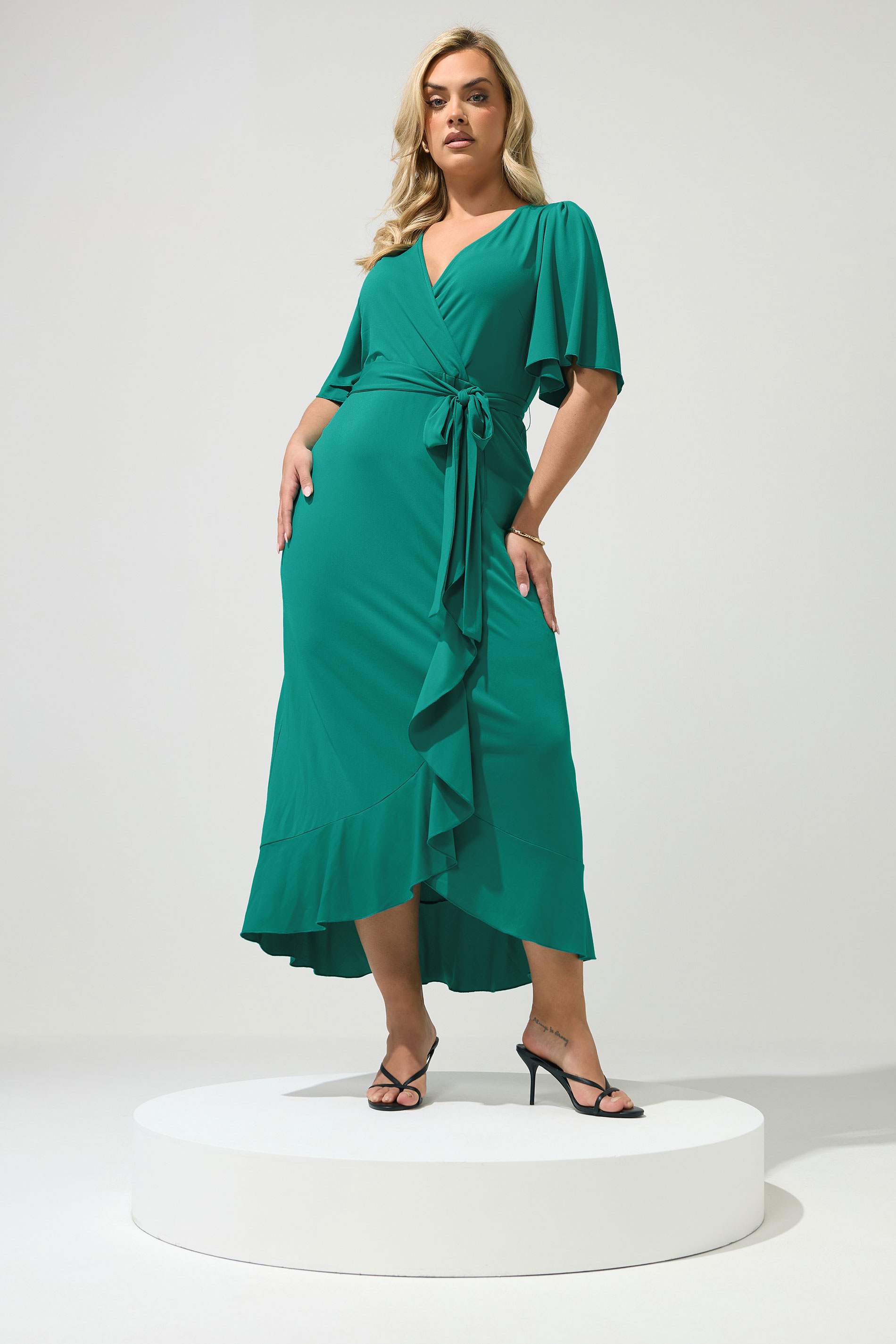 YOURS LONDON Plus Size Blue Ruffle Wrap Dress | Yours Clothing 1