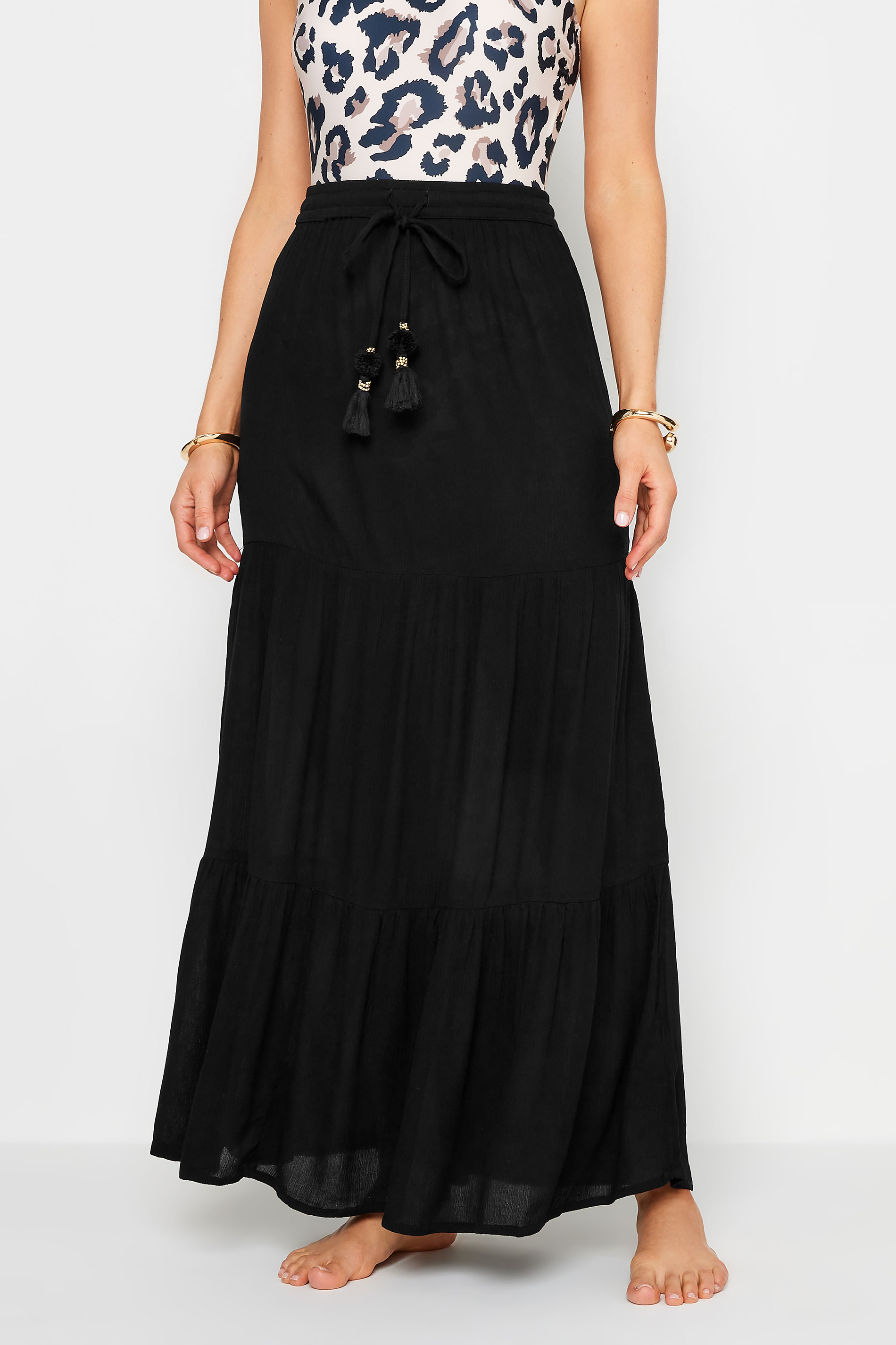 LTS Tall Women's Black Textured Tie Waist Maxi Skirt | Long Tall Sally 2