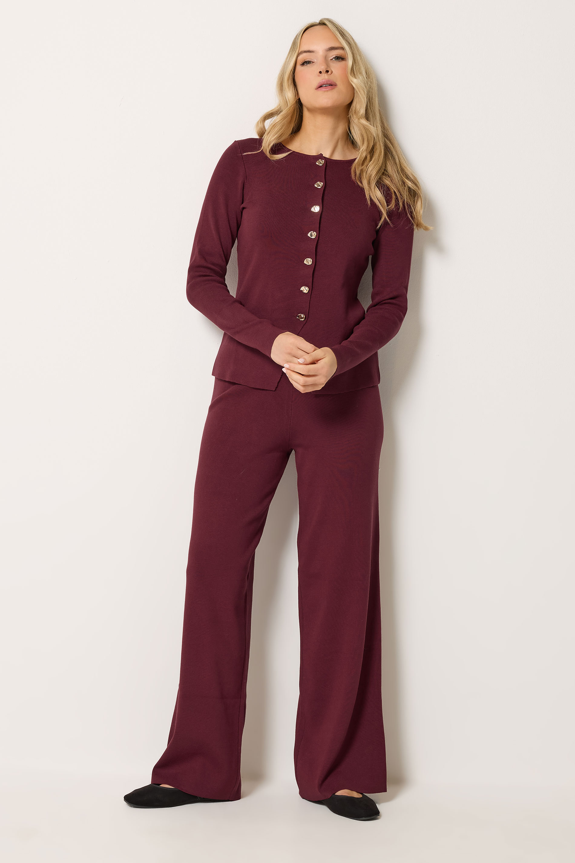 LTS Tall Women's Burgundy Red Button Cardigan | Long Tall Sally 1