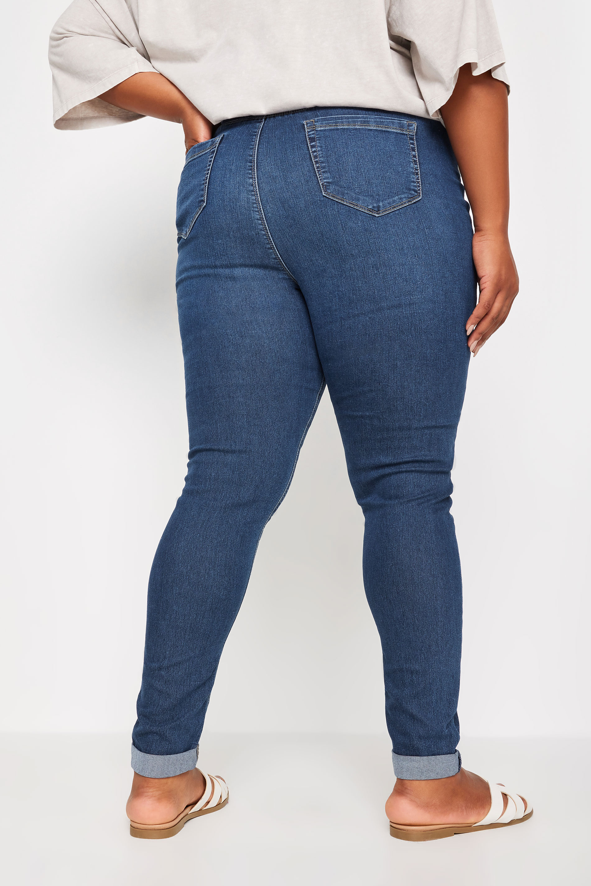 YOURS Plus Size Mid Wash Blue Turn Up GRACE Jeggings | Yours Clothing 3