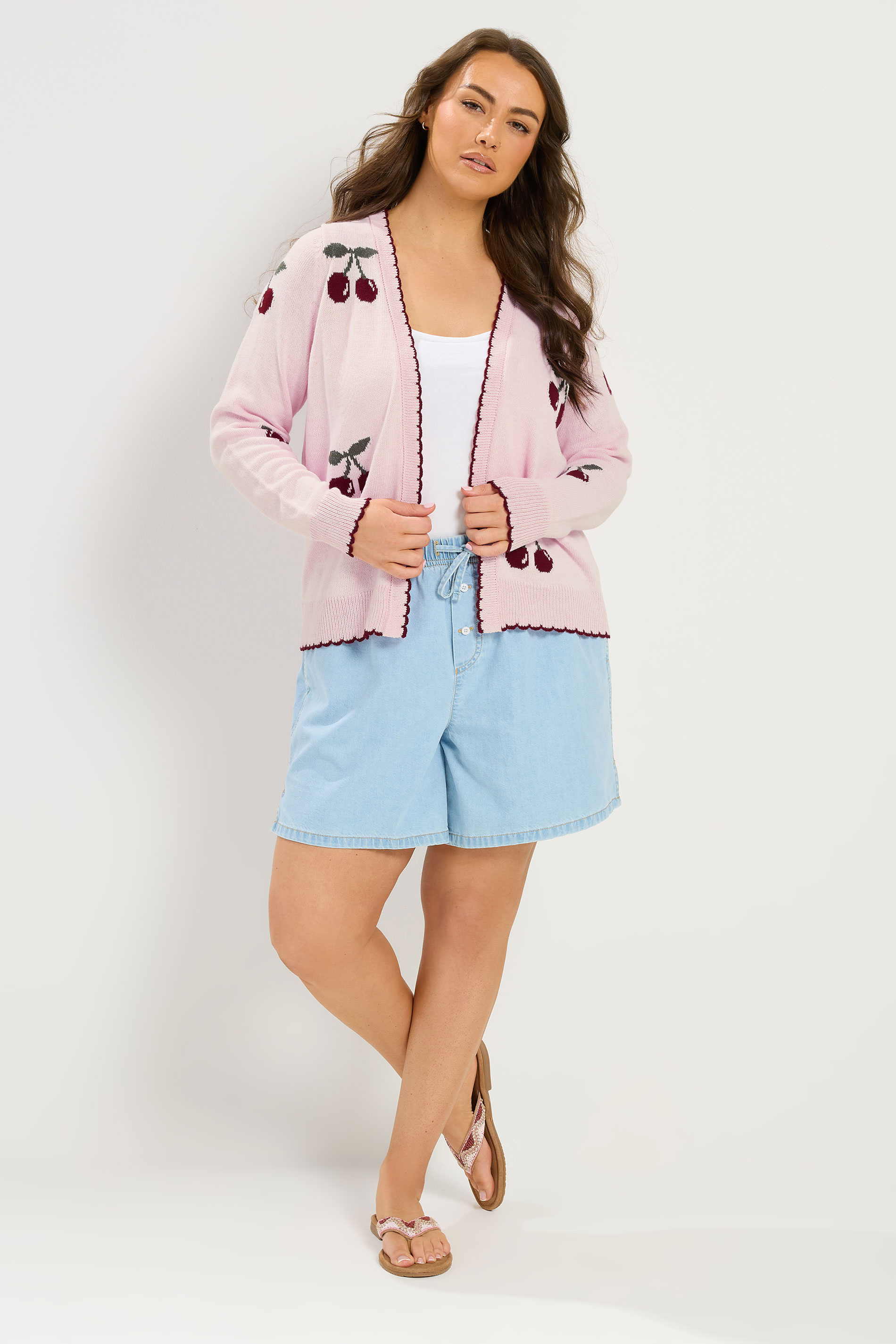YOURS Plus Size Pink Scallop Cherry Cardigan 1