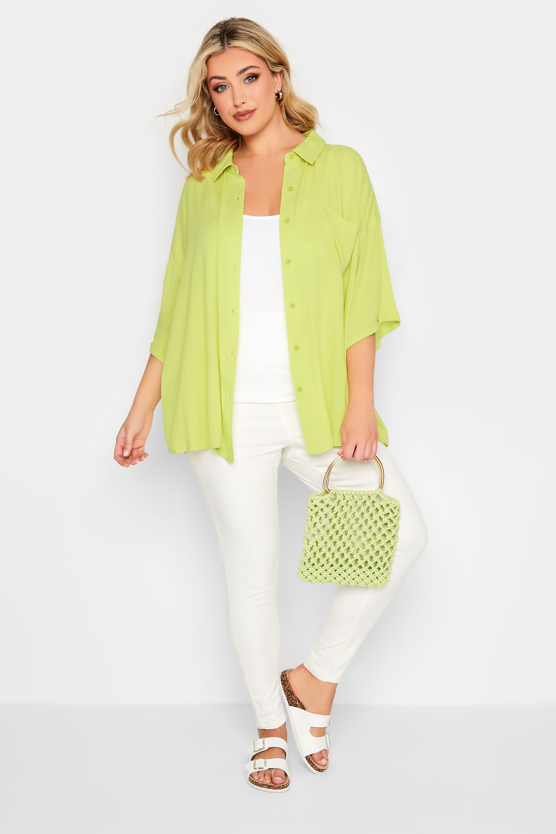 YOURS Plus Size Lime Green Crinkle Shirt | Yours Clothing 2